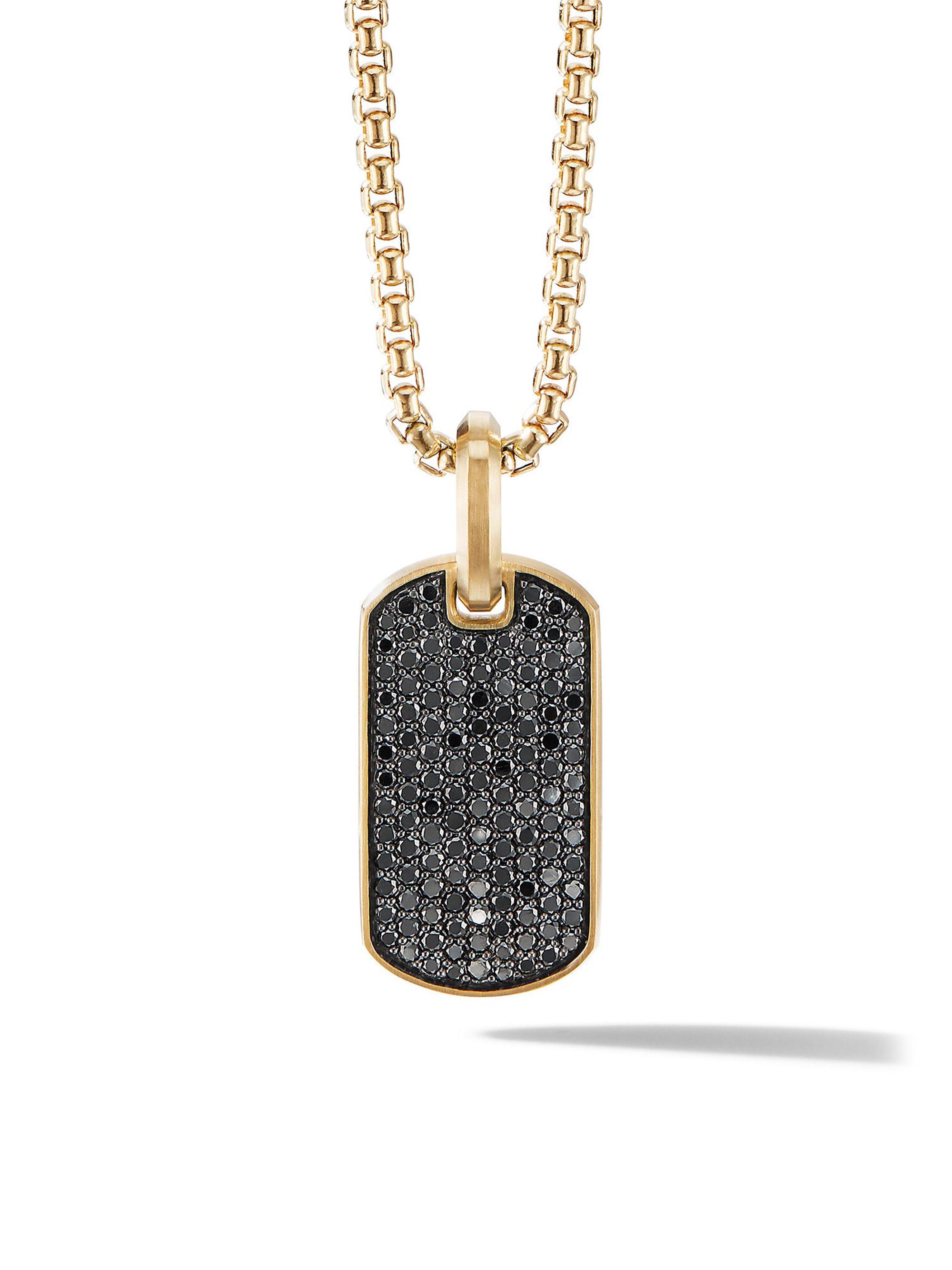 David Yurman Men's Chevron Tag in 18K Yellow Gold - Black Diamond