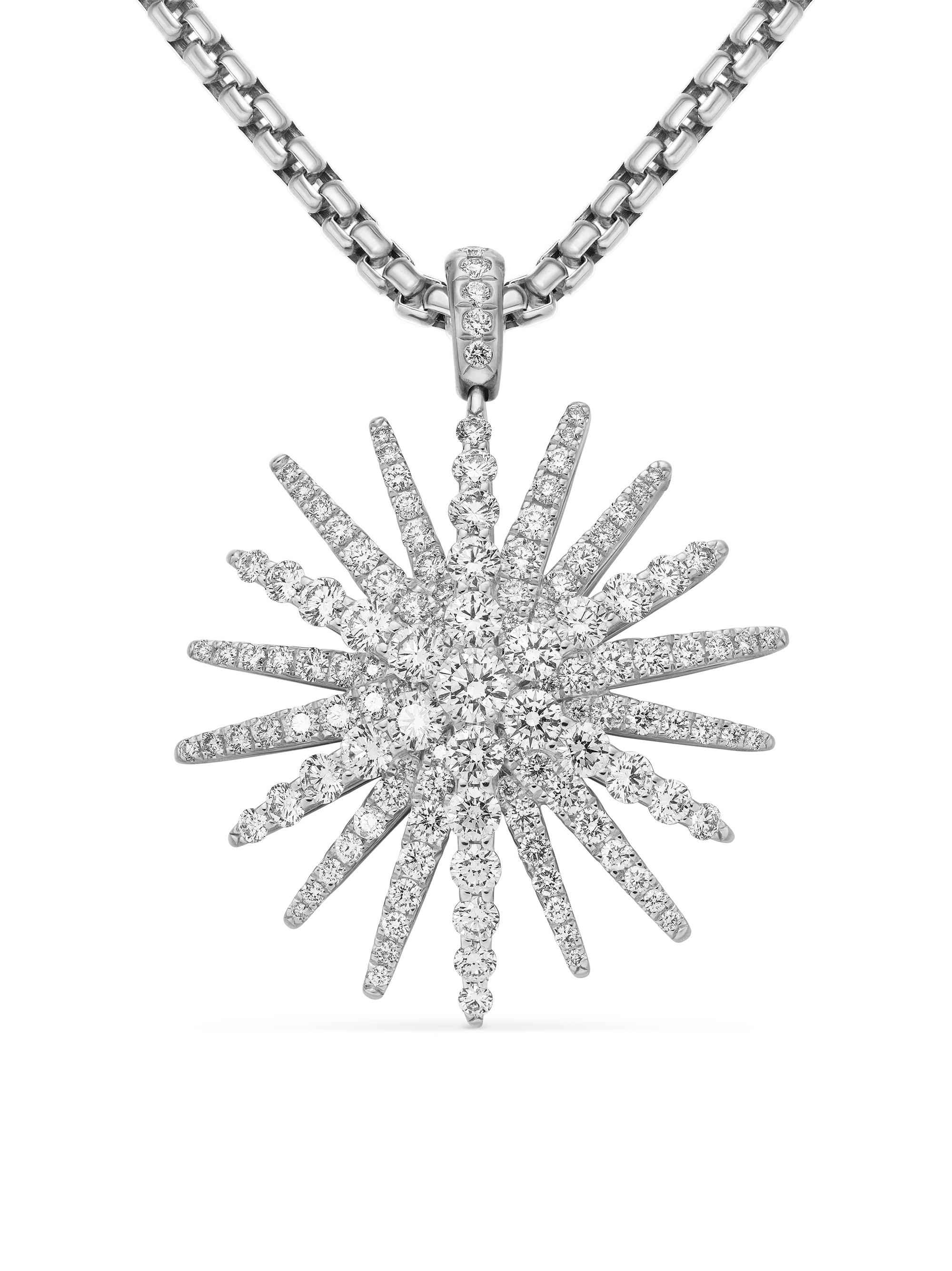 David Yurman Women's Starburst Pendant in 18K White Gold with Full Pavé Diamonds, 33.7MM - Diamond