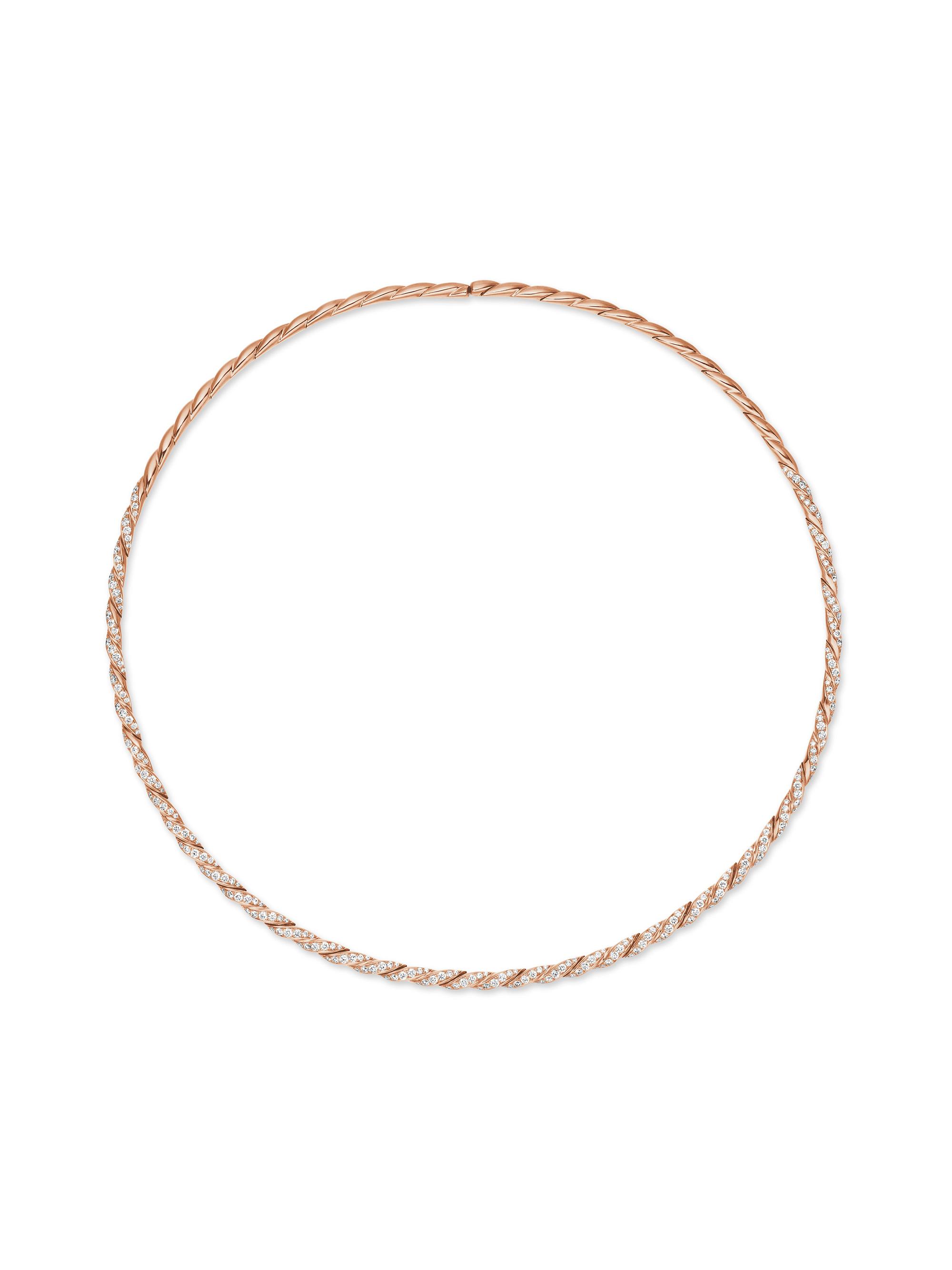 David Yurman Women's Sculpted Cable Flex Necklace in 18K Rose Gold with Diamonds, 3.7MM - Diamond