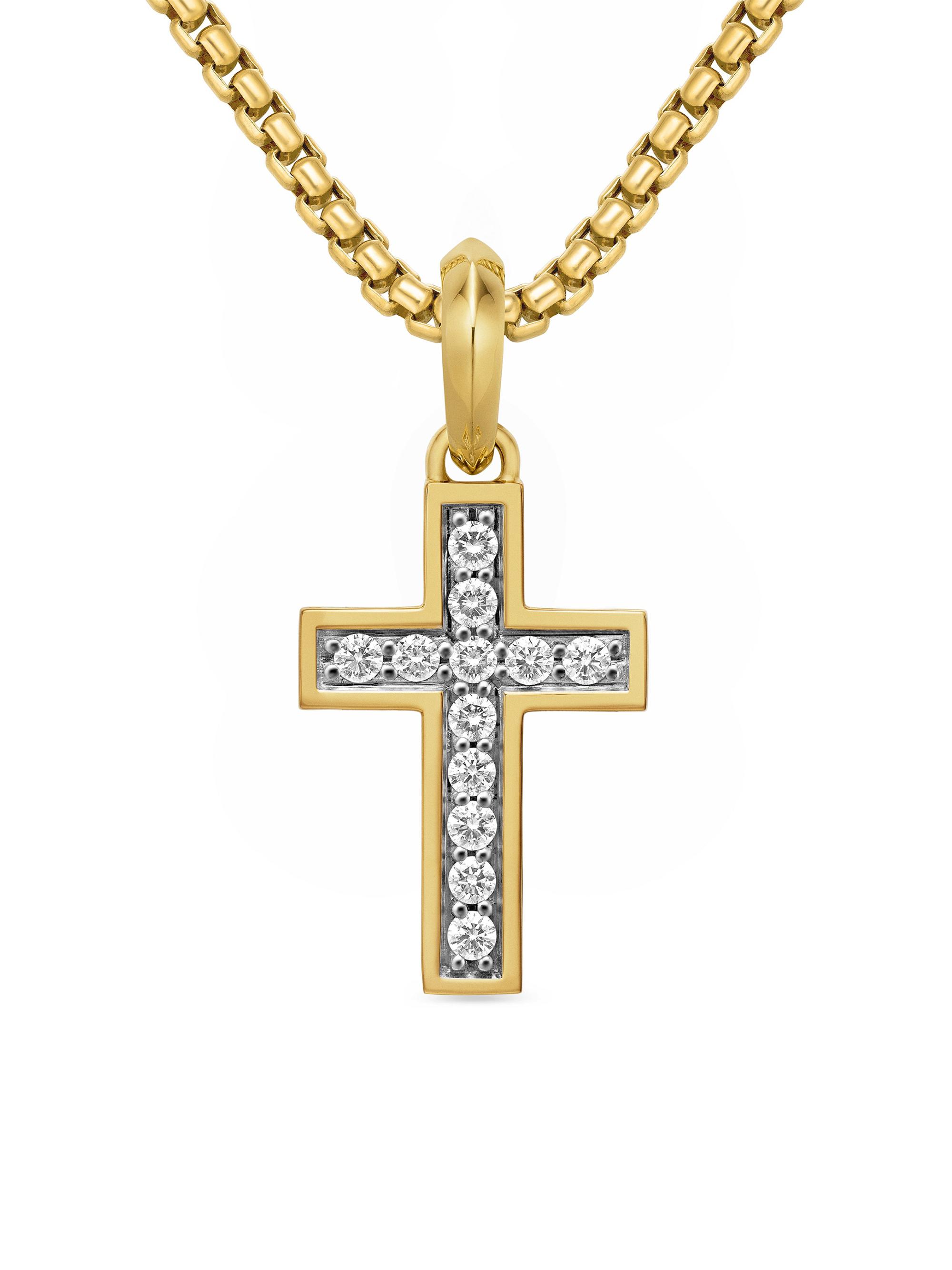 David Yurman Men's Streamline Cross Pendant in 18K Yellow Gold - Diamond