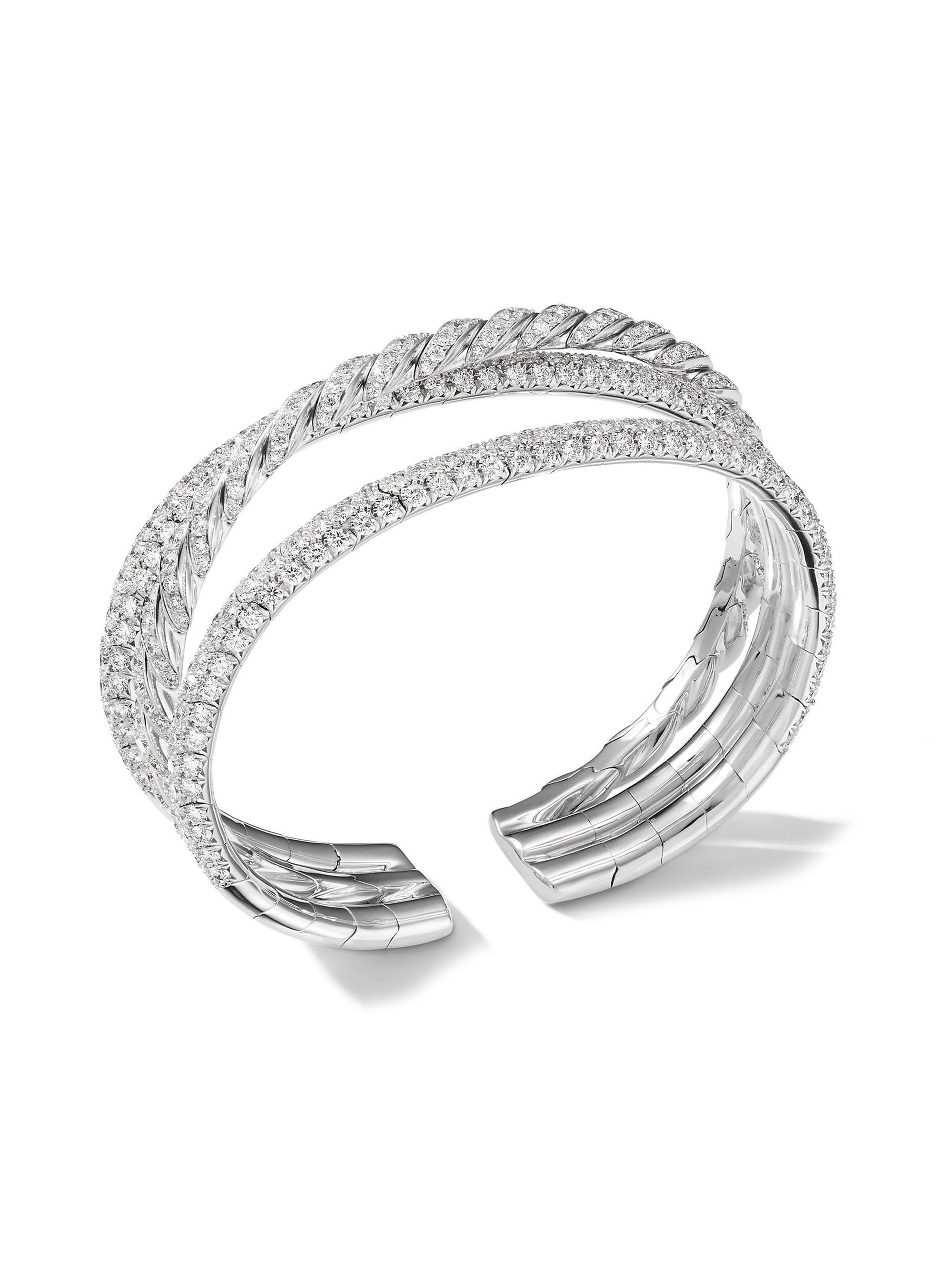 David Yurman Women's Pavéflex Three Row Bracelet in 18K White Gold - White