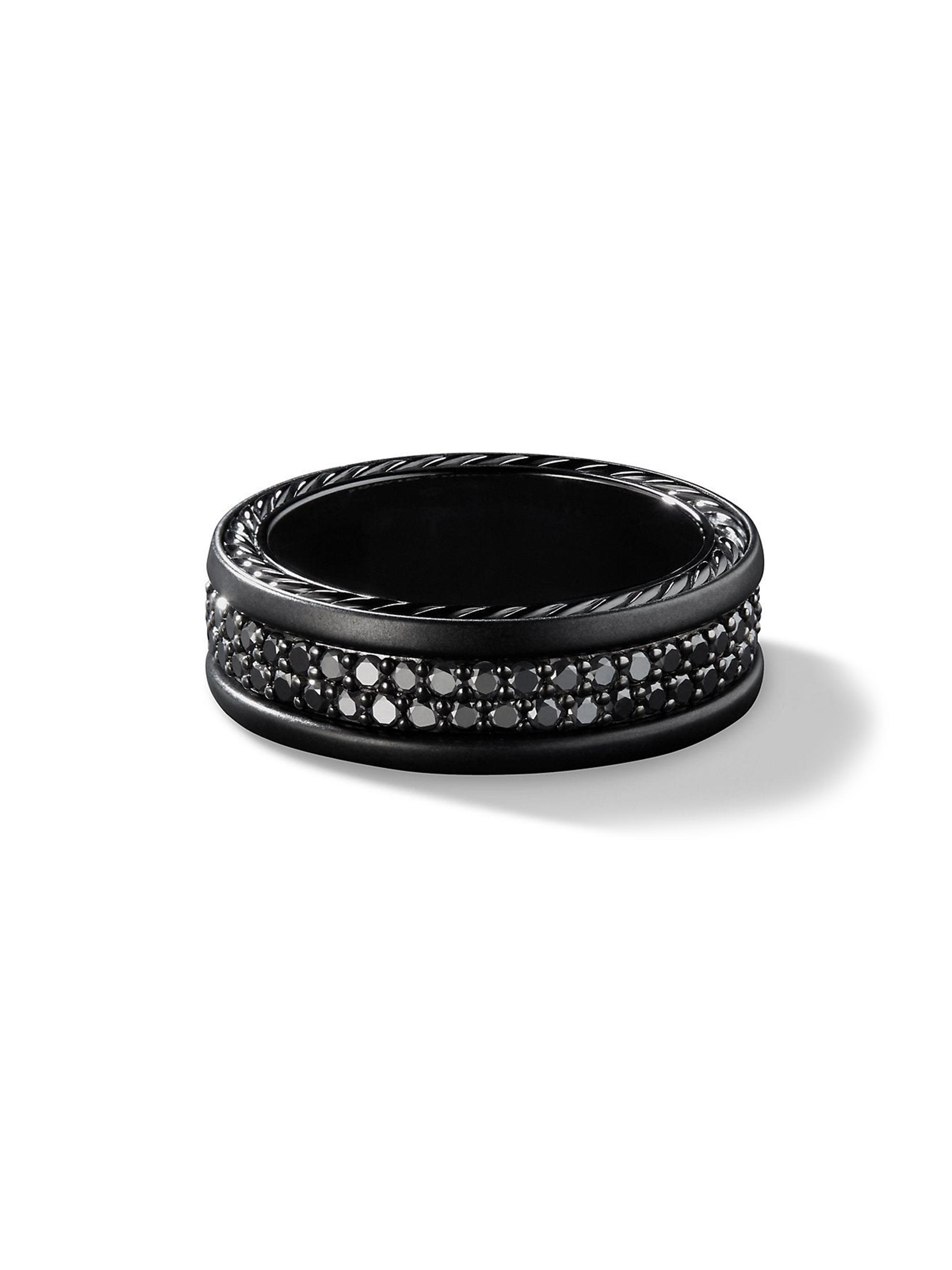 David Yurman Men's Streamline Two Row Band Ring in Black Titanium, 6.5MM - Black Diamond
