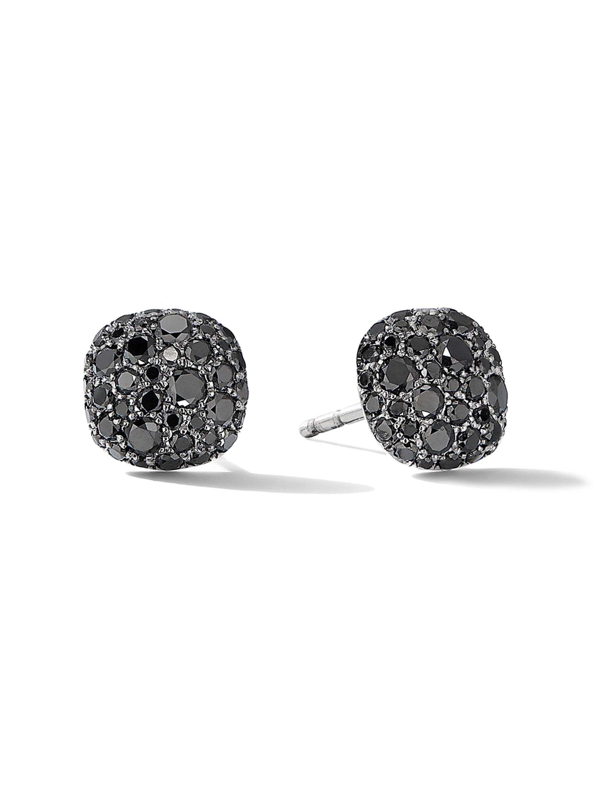 David Yurman Women's Cushion Stud Earrings in 18K White Gold - Black Diamond