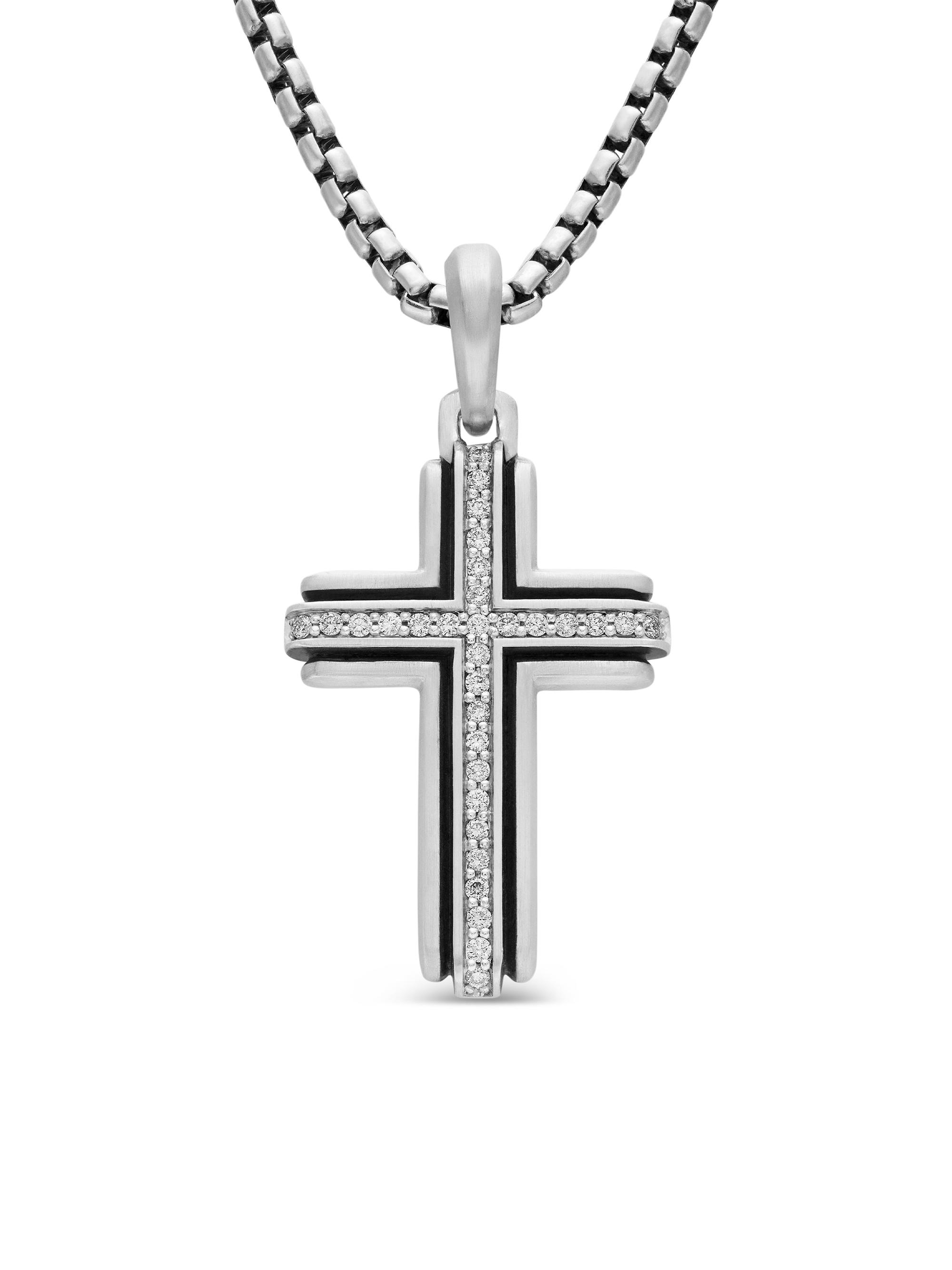 David Yurman Men's Deco Cross Pendant in Sterling Silver - Diamond