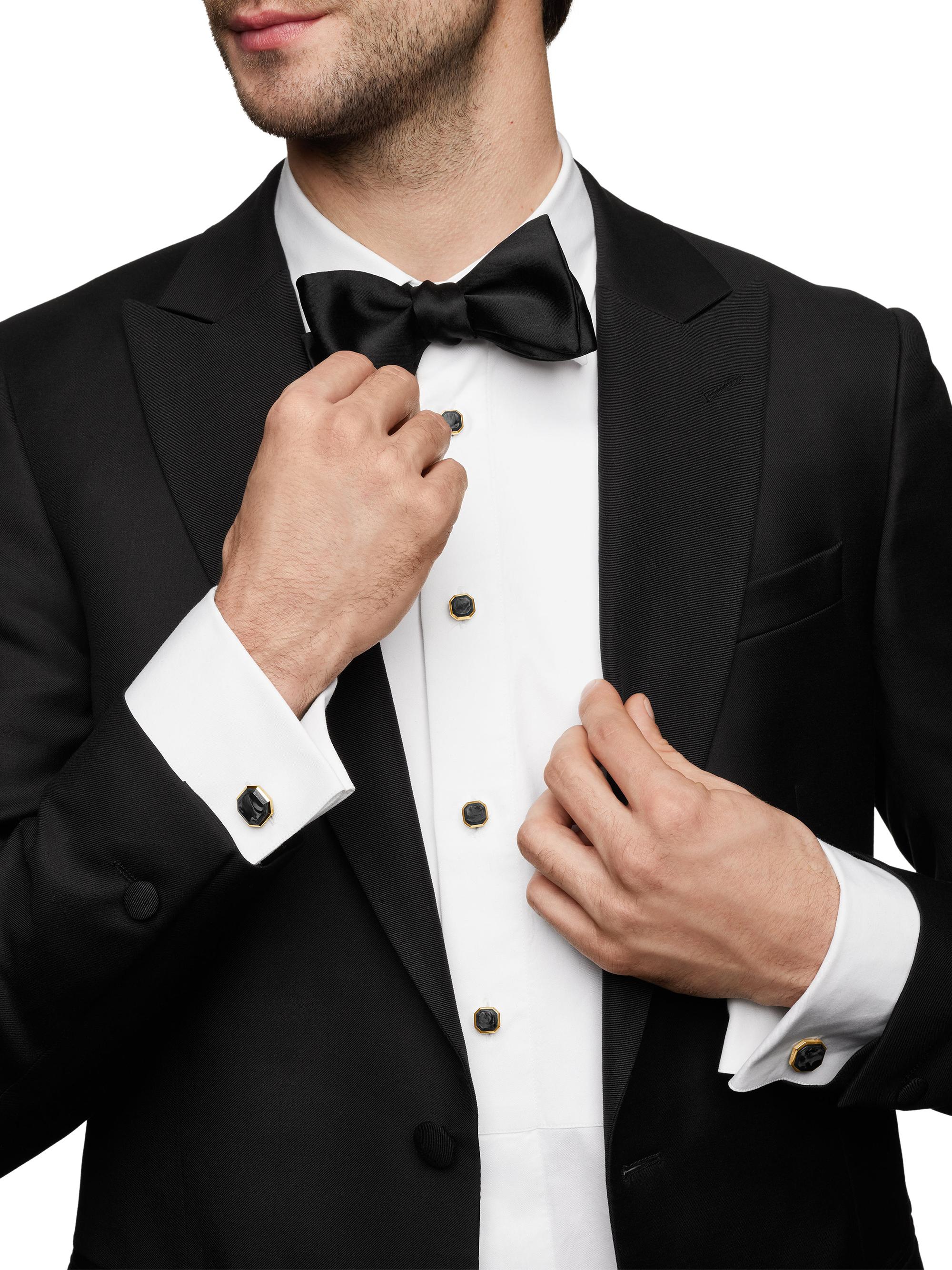 David Yurman Forged Carbon Tuxedo Studs in 18K Yellow Gold | Saks