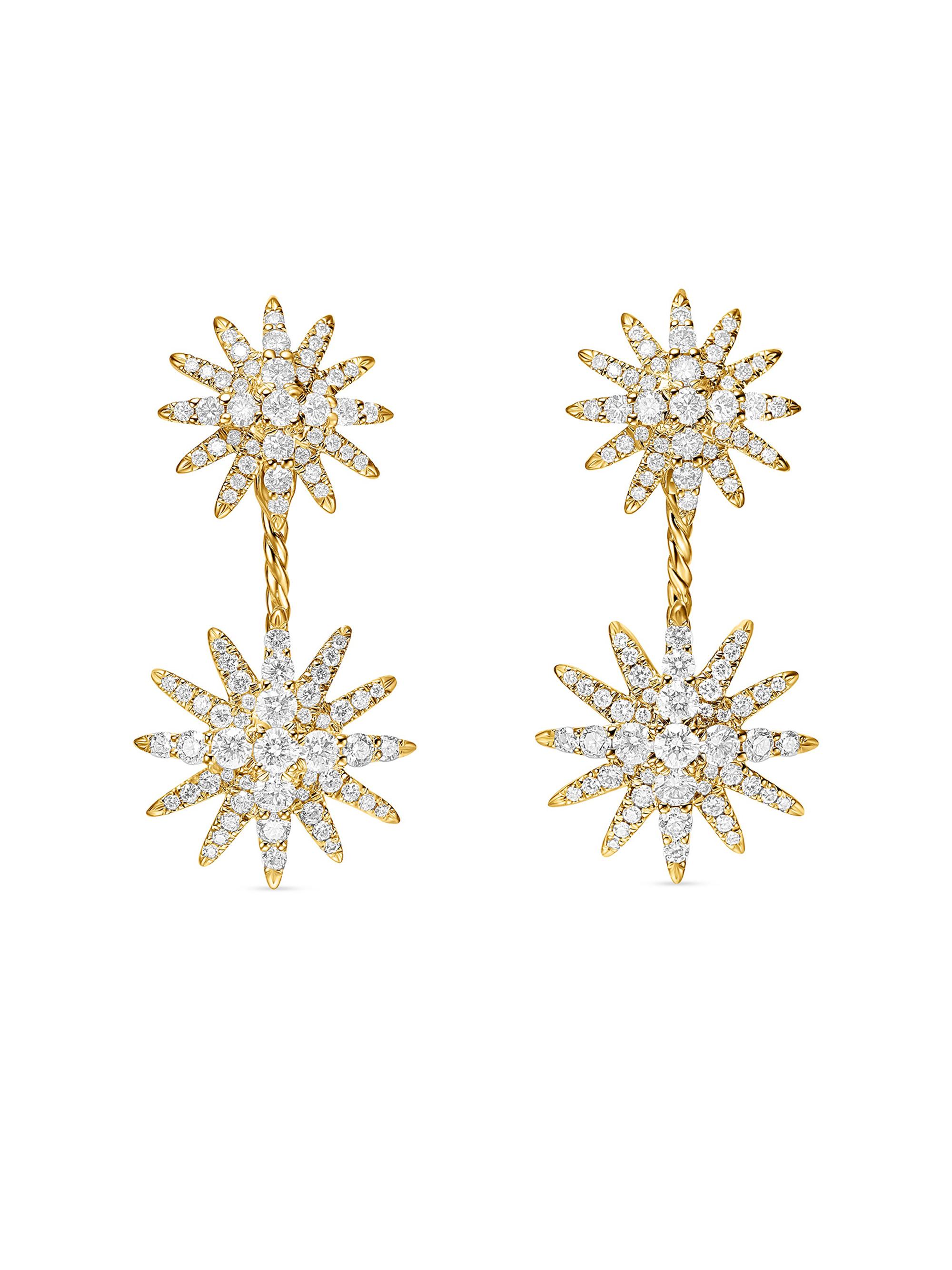 David Yurman Women's Starburst Double Drop Earrings in 18K Yellow Gold with Diamonds, 32.5MM - Diamond