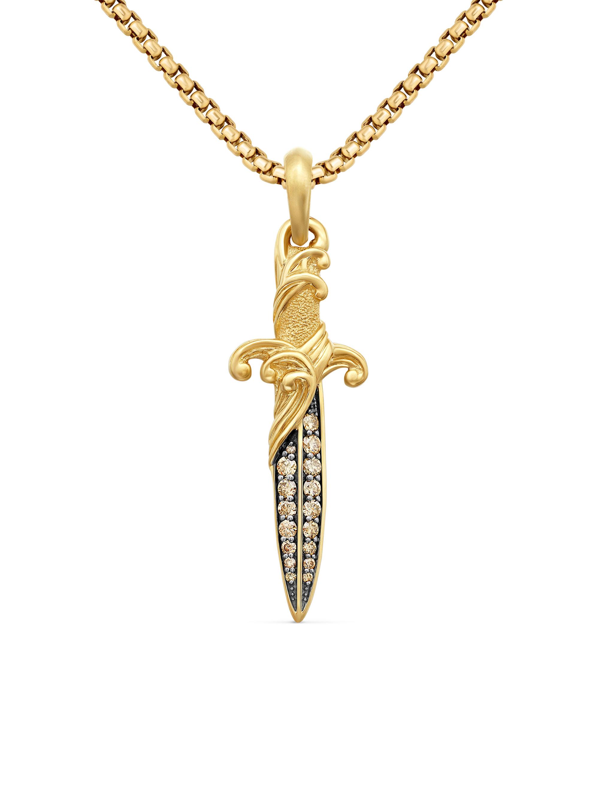 David Yurman Men's Waves Dagger Amulet in 18K Yellow Gold - Cognac Diamond