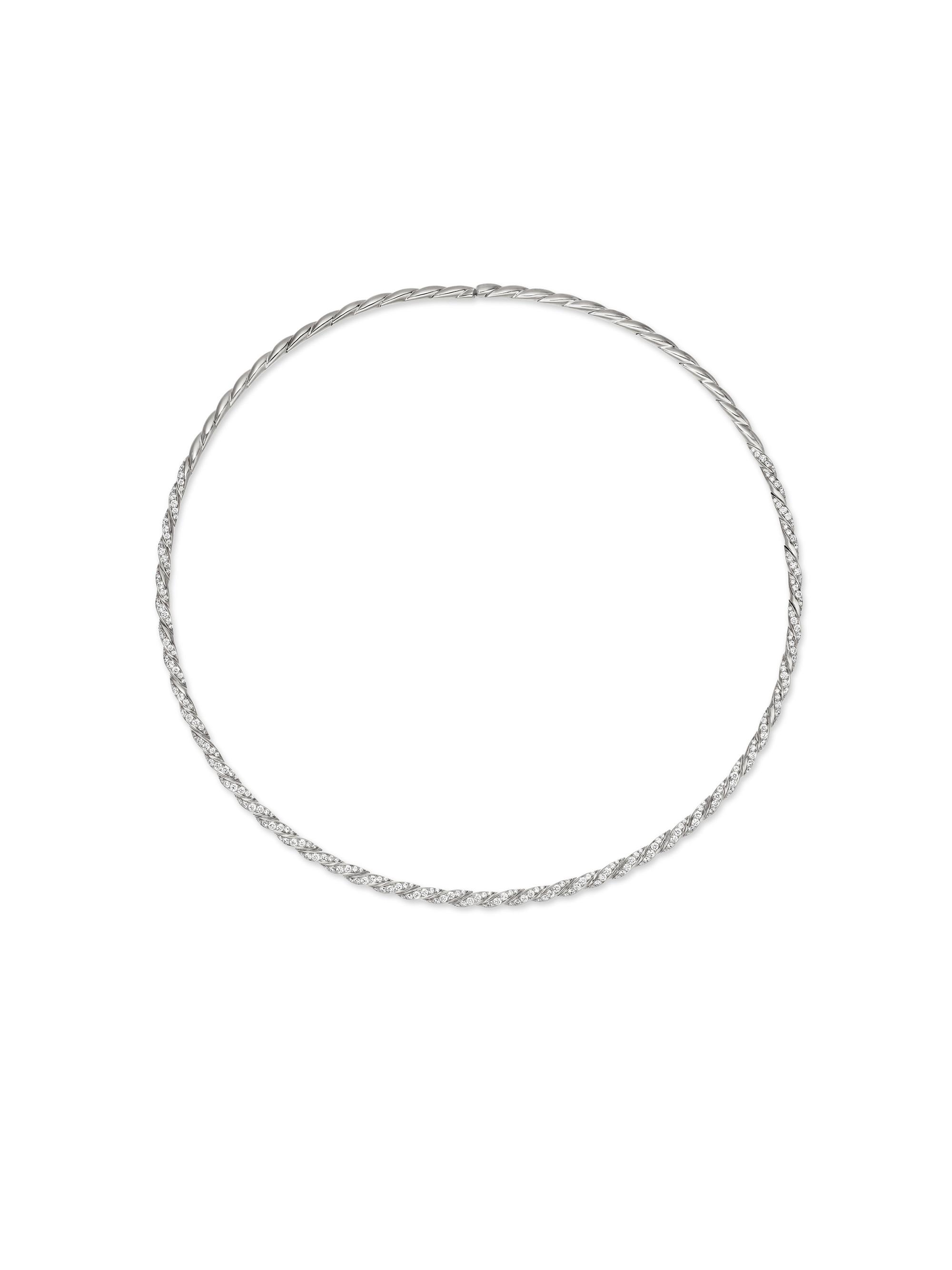 David Yurman Women's Sculpted Cable Flex Necklace in 18K White Gold with Diamonds, 3.7MM - Diamond