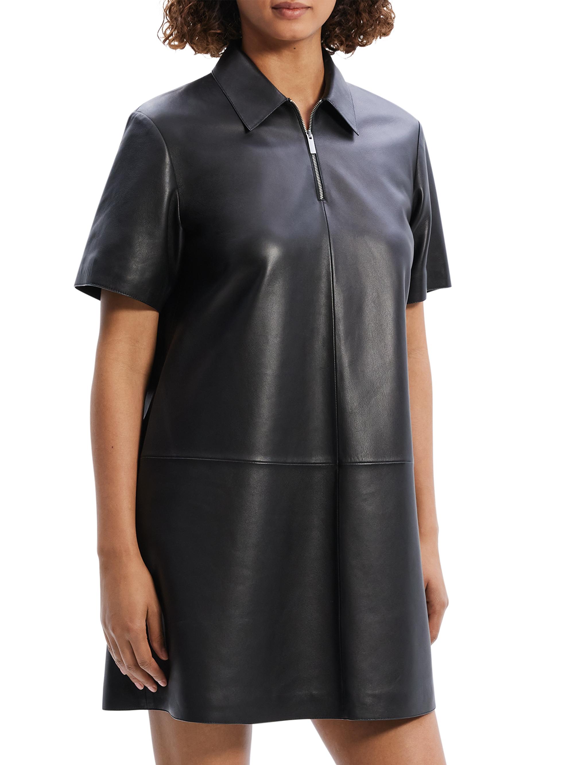 Theory Leather A-Line Knee-Length Shirtdress | Saks Fifth Avenue
