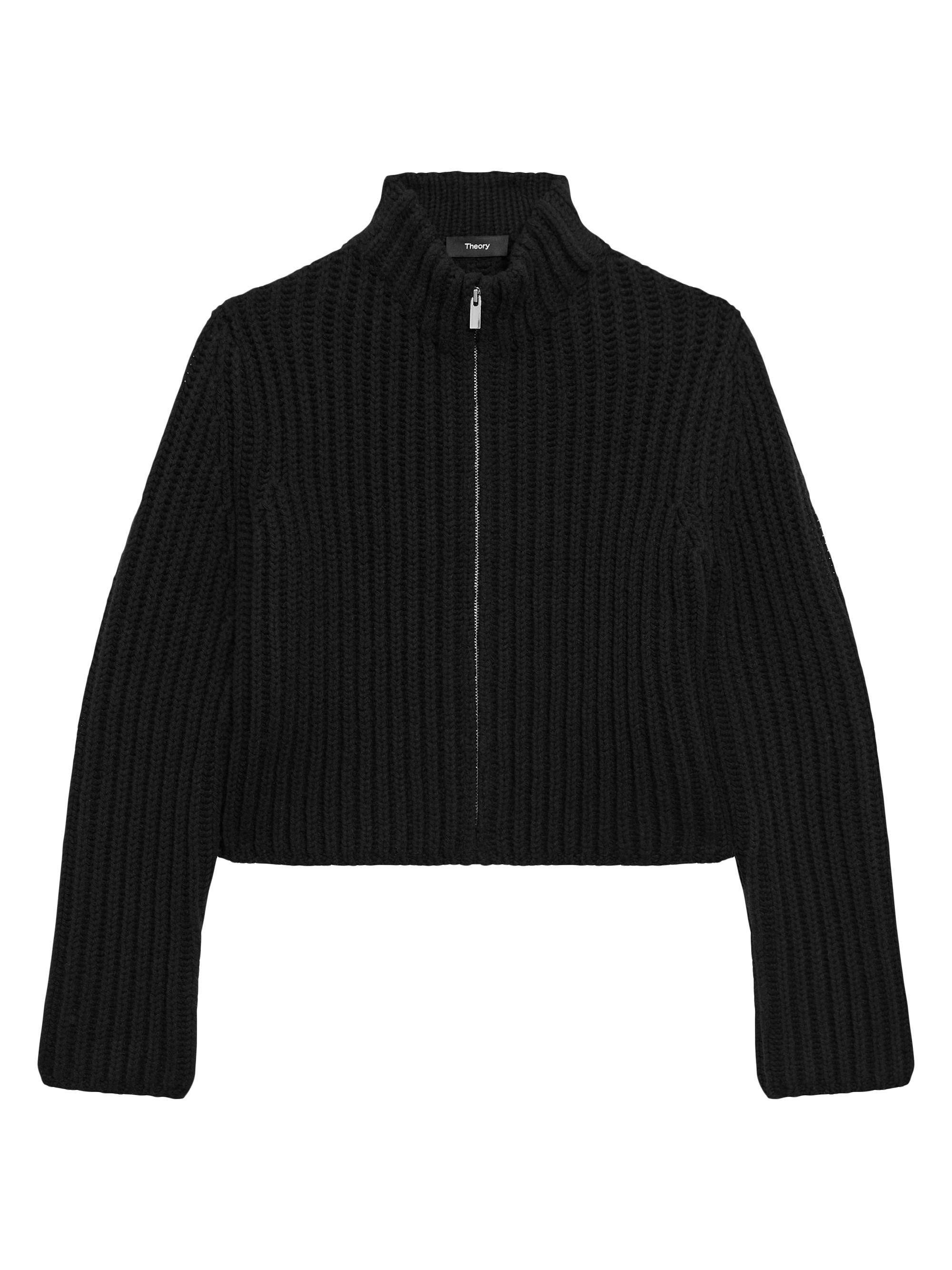Theory Women's Wool-Blend Rib-Knit Zip Cardigan - Black