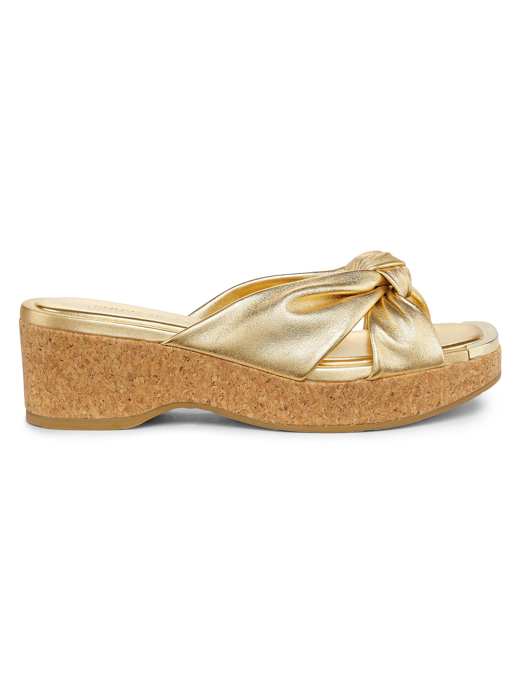 Jimmy Choo Women's Avenue 110 50MM Metallic Leather Wedge Sandals - Gold