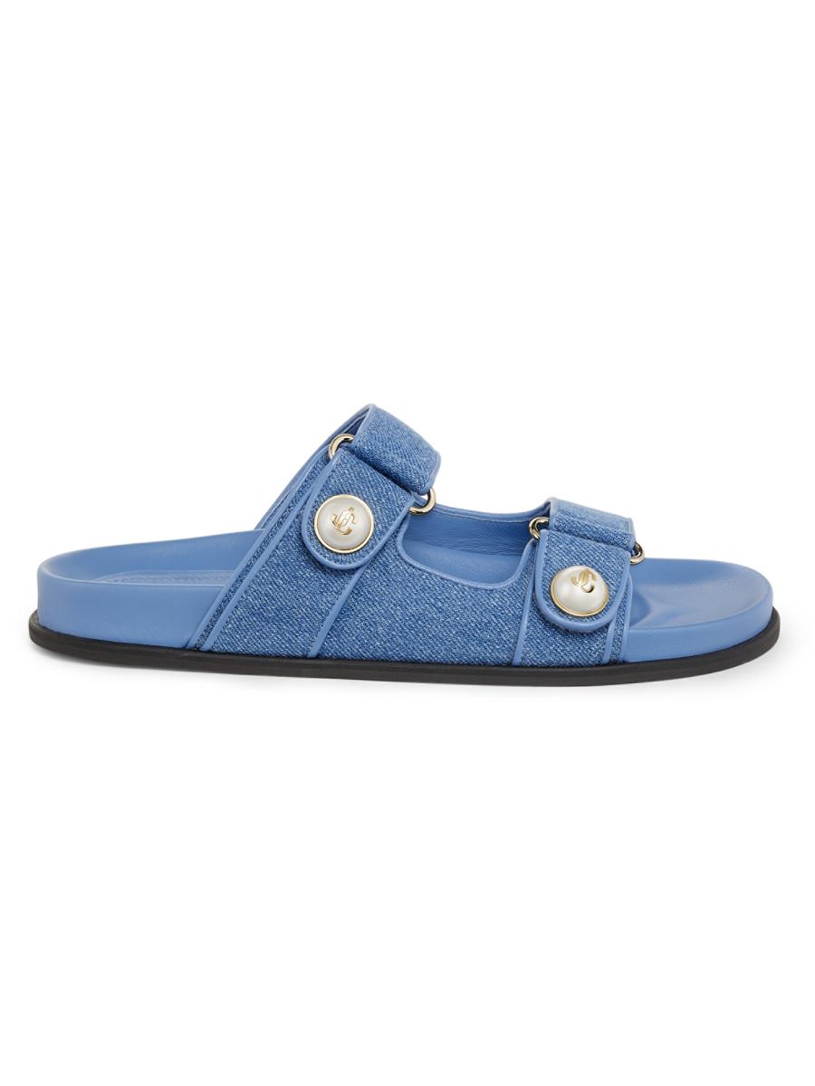 サンダル・ミュール Jimmy Choo Fayence Pearl-embellished Slip-on Sandals JIMMY CHOO Fayence faux pearl-embellished leather slides