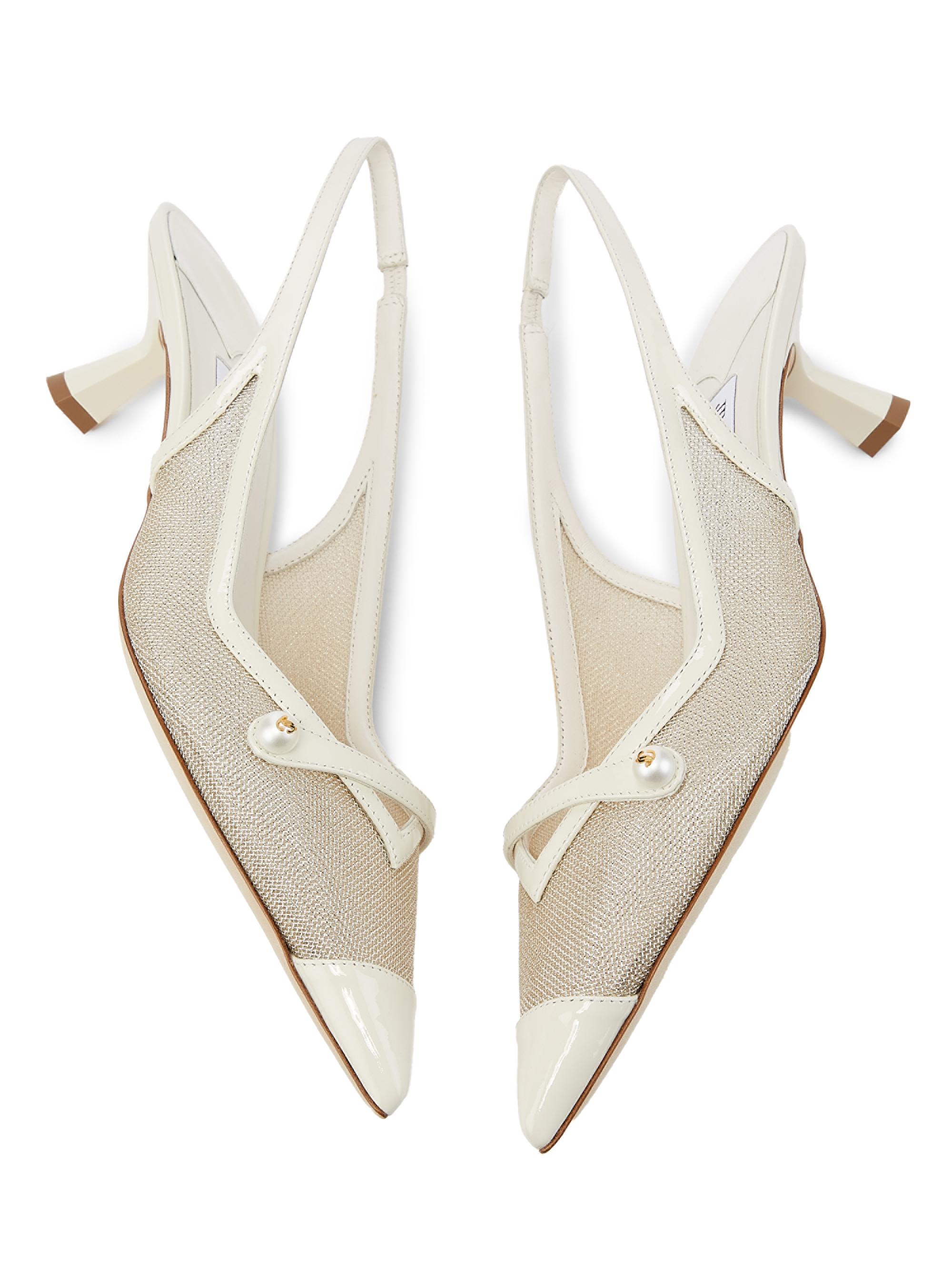 Jimmy Choo Amita 45MM Metallic Mesh & Patent Leather Slingback