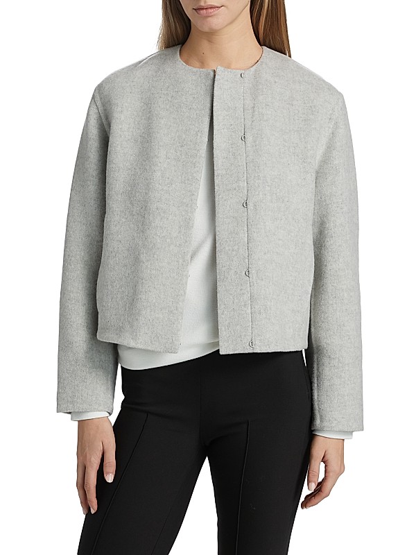Shop Vince Double Wool Collarless Jacket | Saks Fifth Avenue Shop Vince Double Wool Collarless Jacket | Saks Fifth Avenue