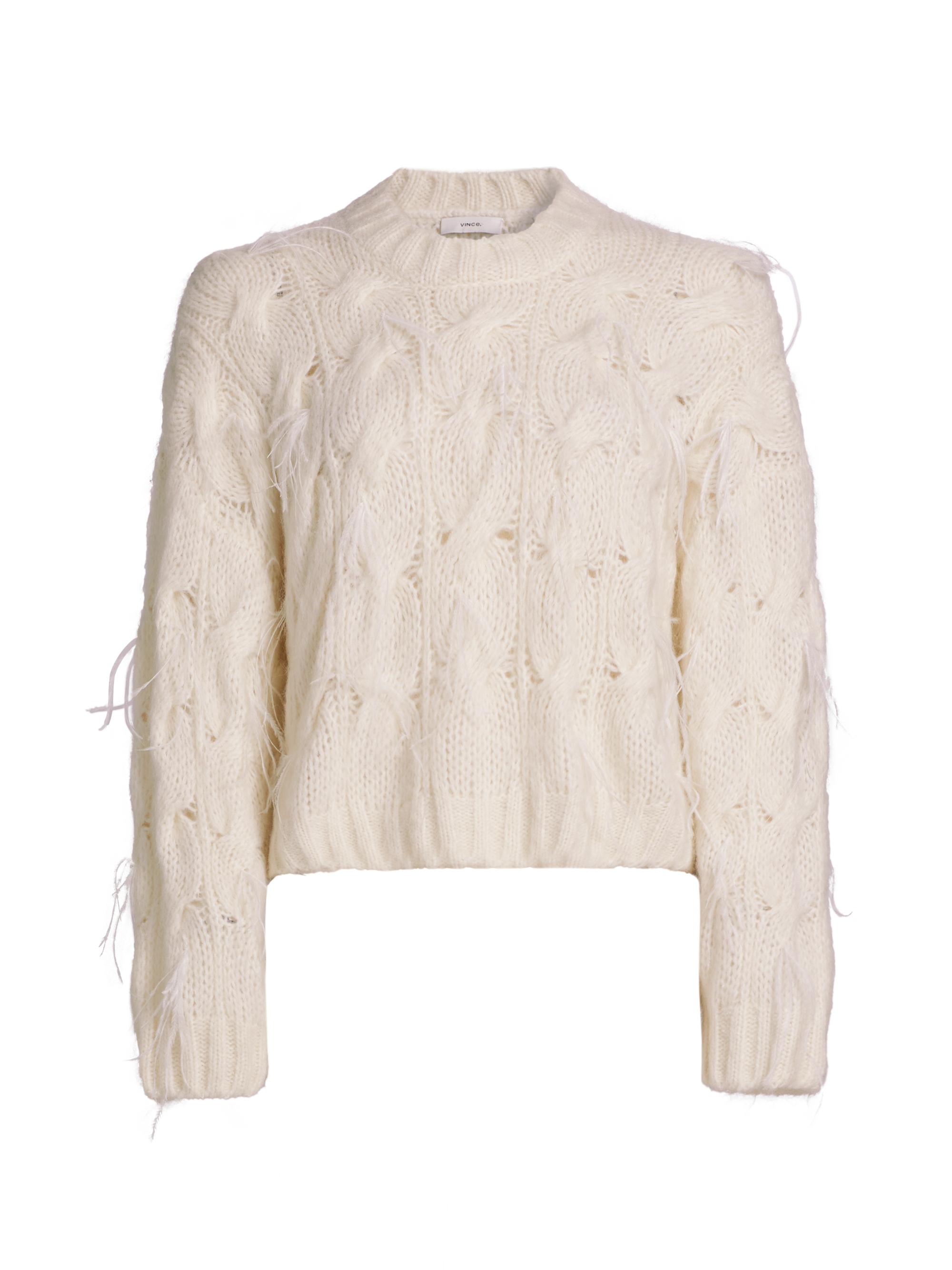 Vince Women's Feather-Embellished Cable-Knit Sweater - Off White