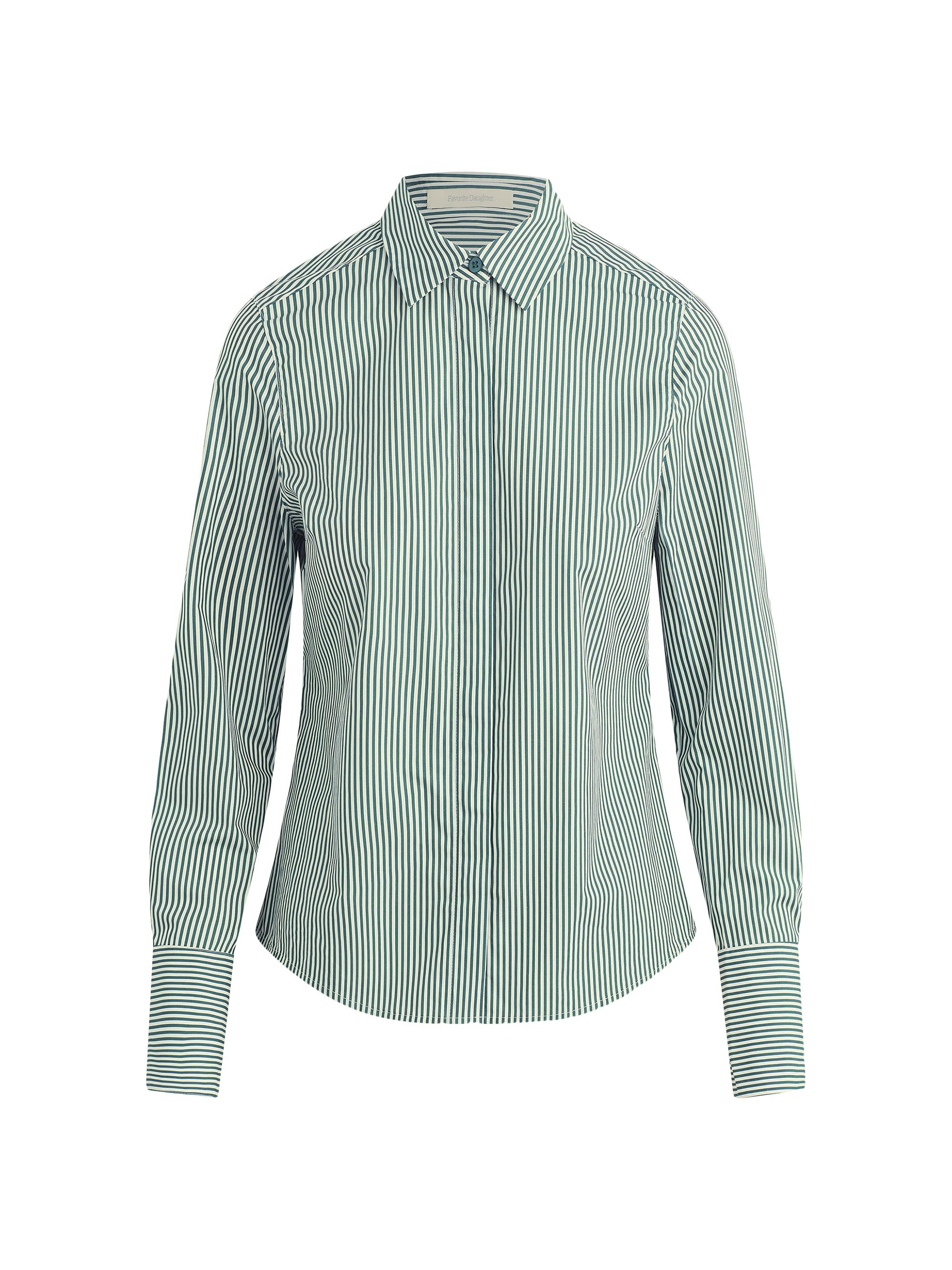 Favorite Daughter Women's The Classic Striped Poplin Shirt - Green Stripe