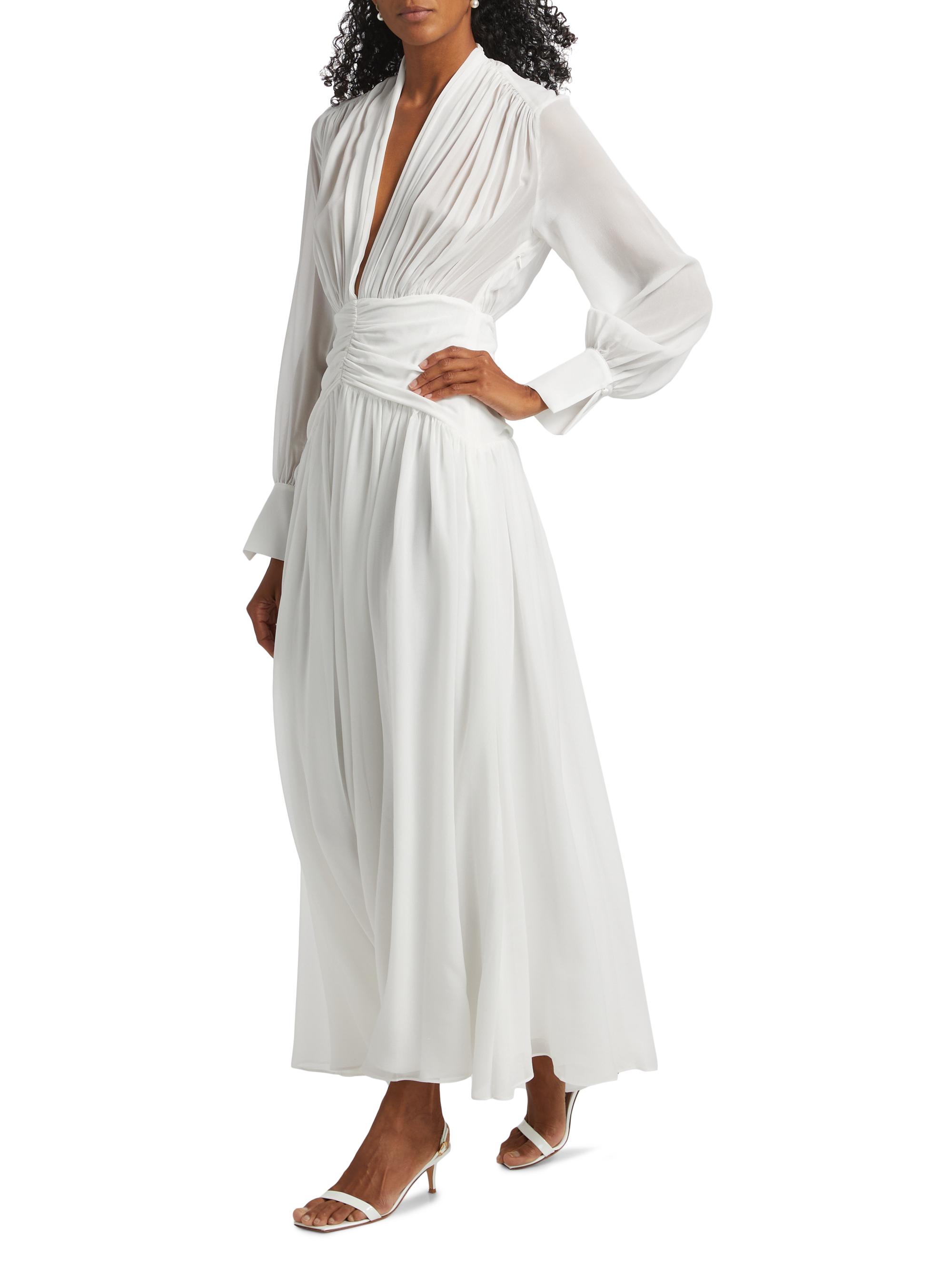 Nicholas the Label Jocelyn Deep Plunge Long-Sleeve Silk Gown