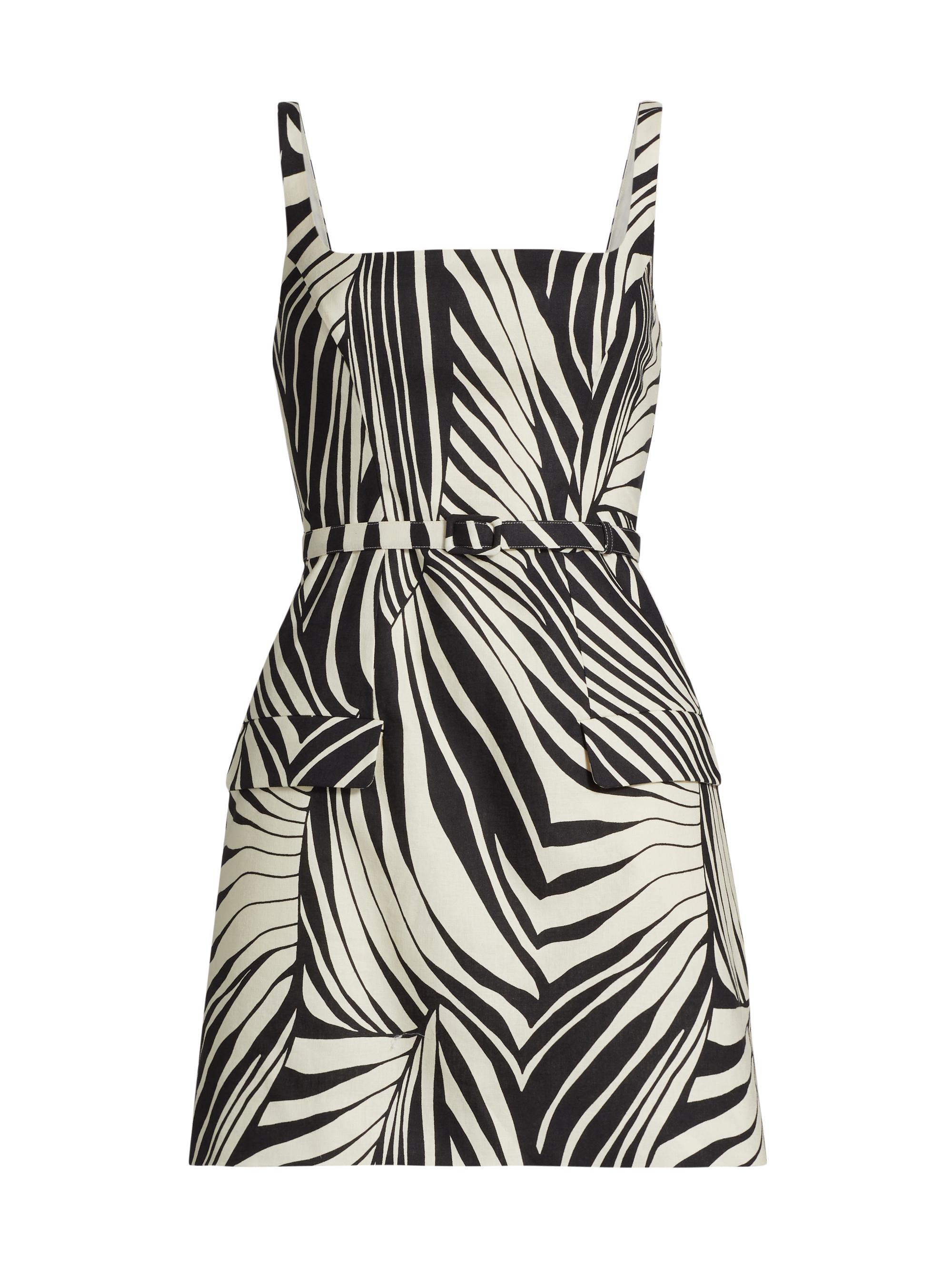 Nicholas the Label Women's Zoya Hourglass Palm-Print Belted Minidress - Rhea Black Palm