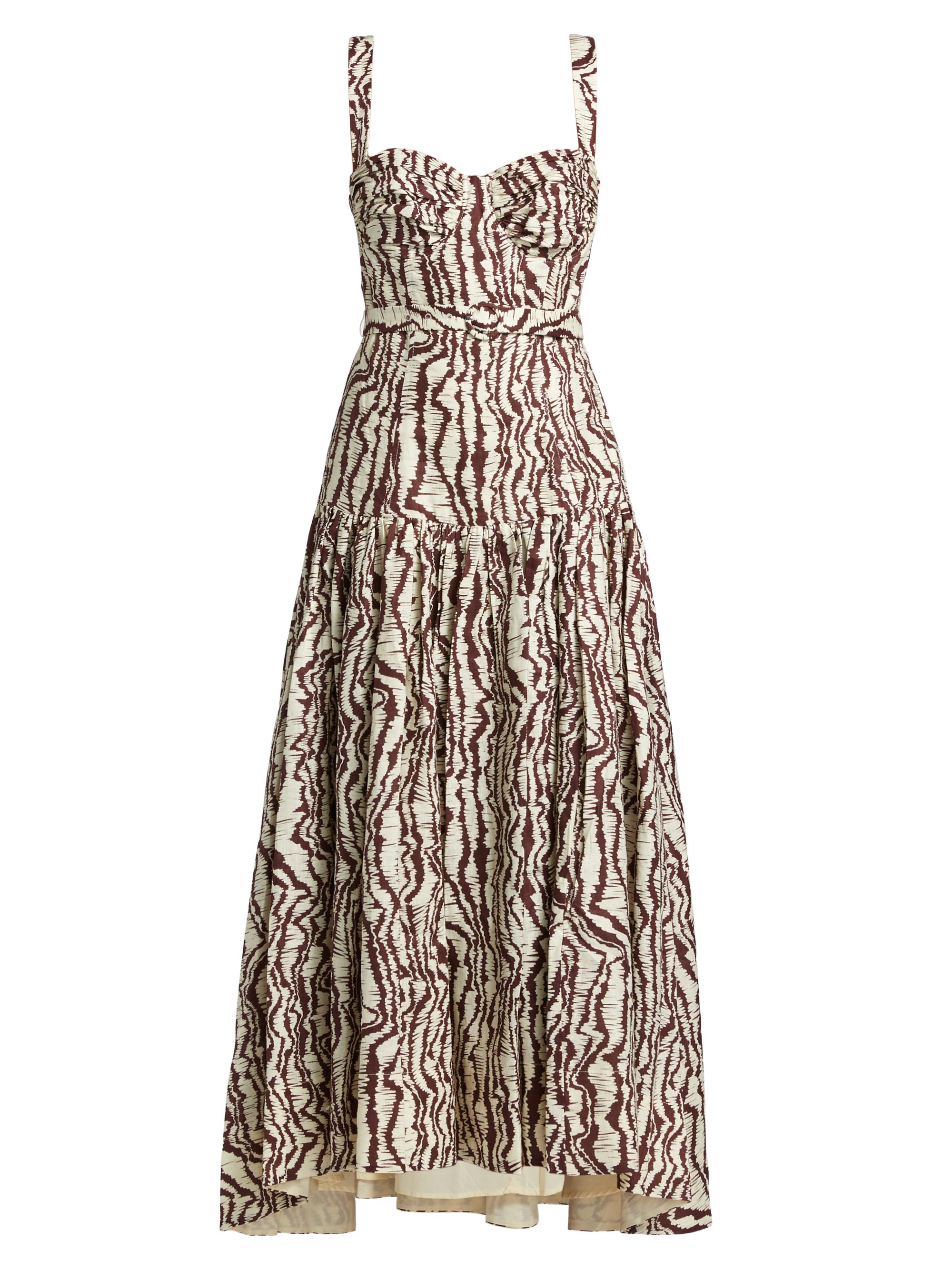 Nicholas the Label Women's Drenica Drop-Waist Linen Midi-Dress - Abstract Animal