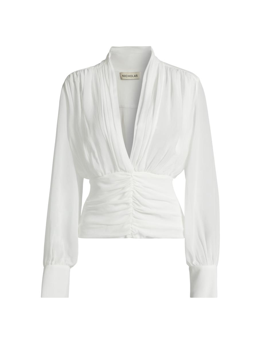 Nicholas the Label Jacqueline Deep Plunge Long-Sleeve Silk