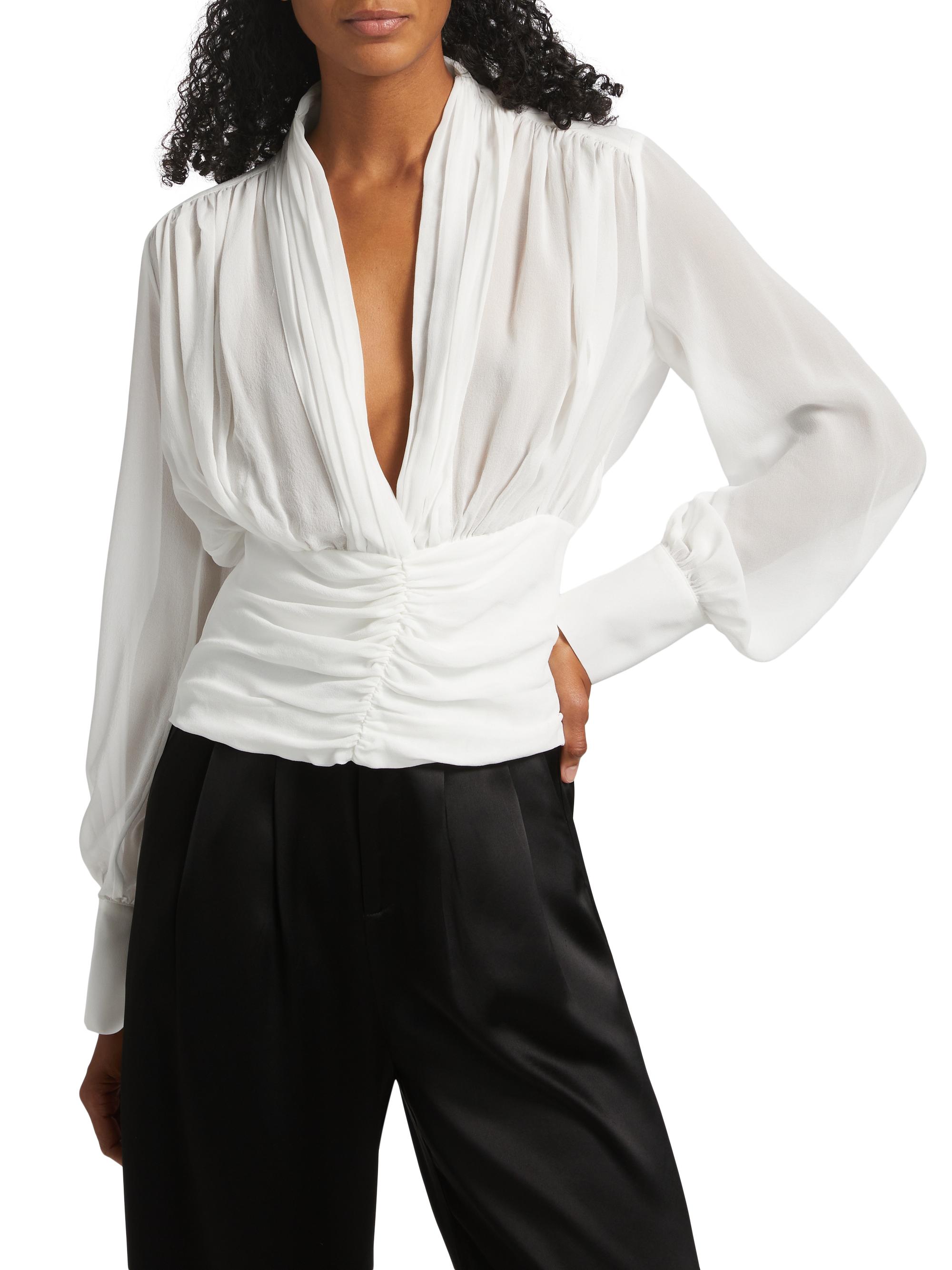 Nicholas the Label Jacqueline Deep Plunge Long-Sleeve Silk Top