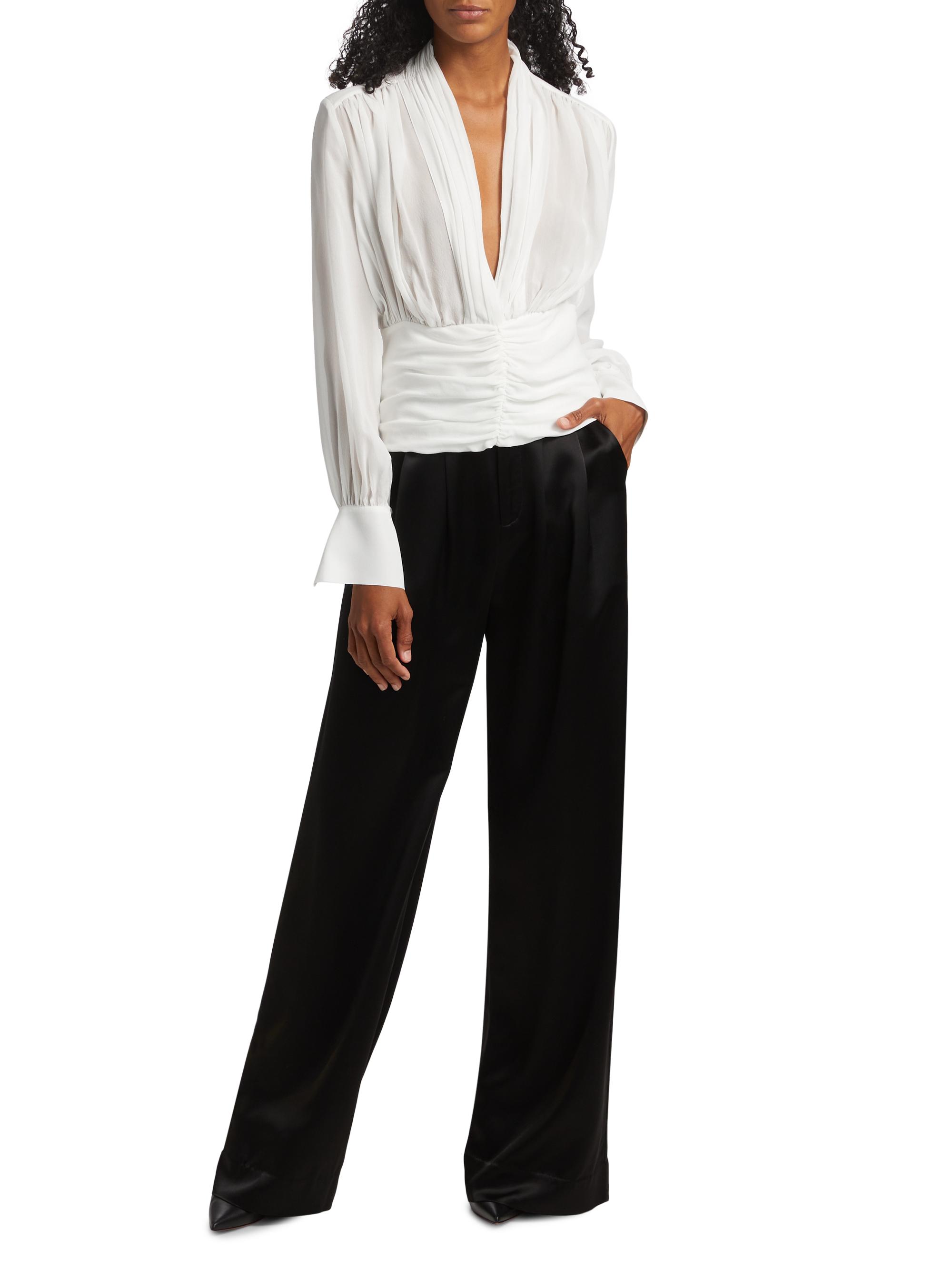 Nicholas the Label Jacqueline Deep Plunge Long-Sleeve Silk Top