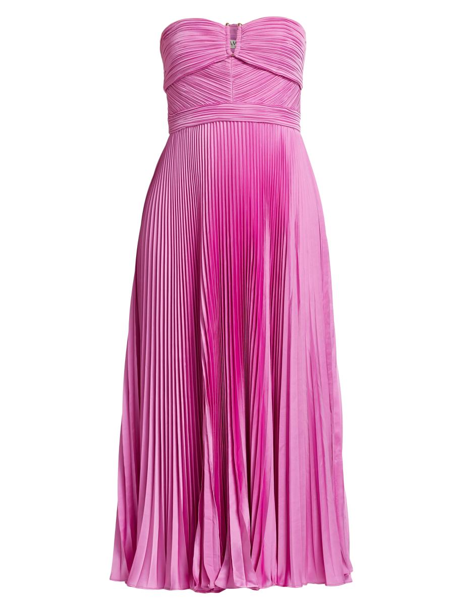 strapless open back dress Giada Pleated Strapless Dress in Green by AMUR