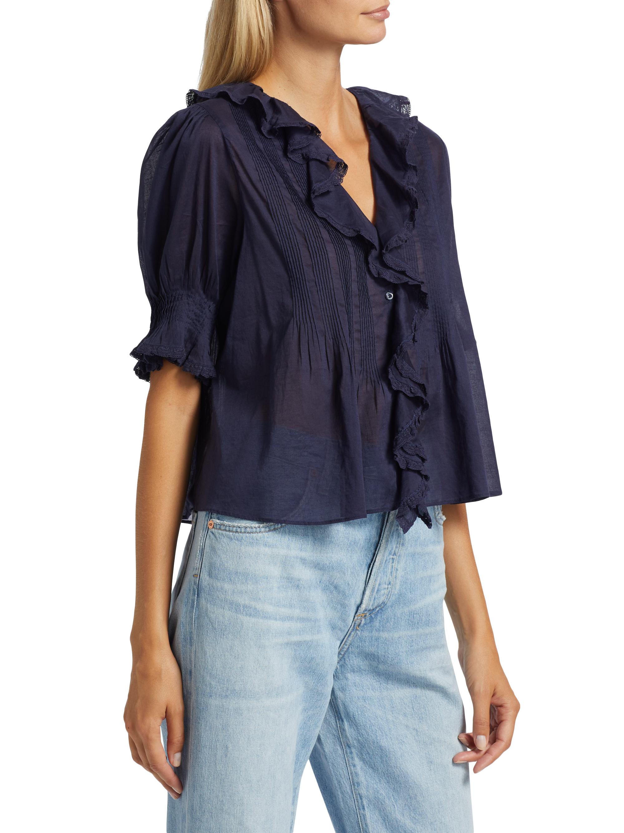 Henri Ruffled Cotton Short-Sleeve Blouse