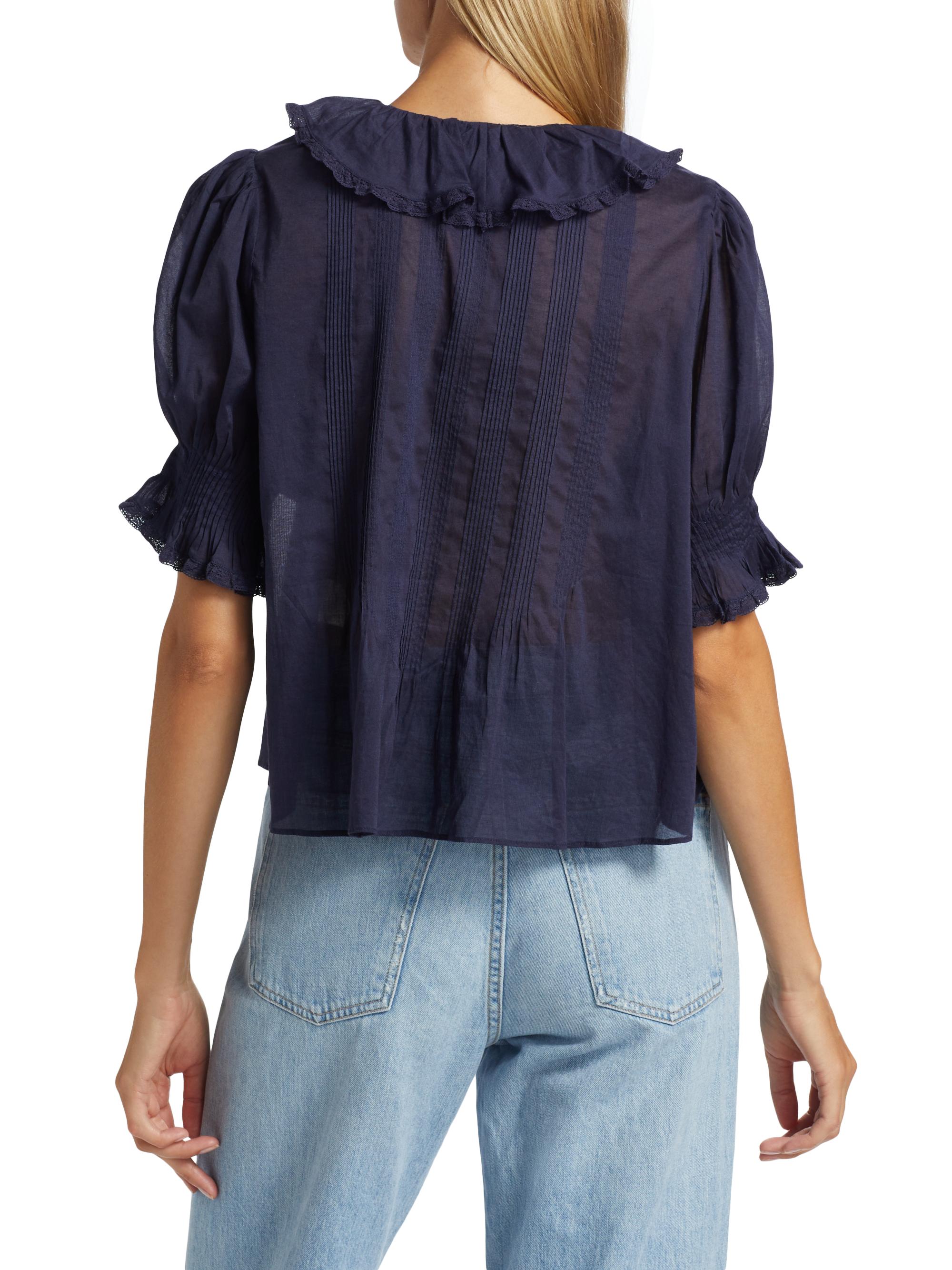 Henri Ruffled Cotton Short-Sleeve Blouse