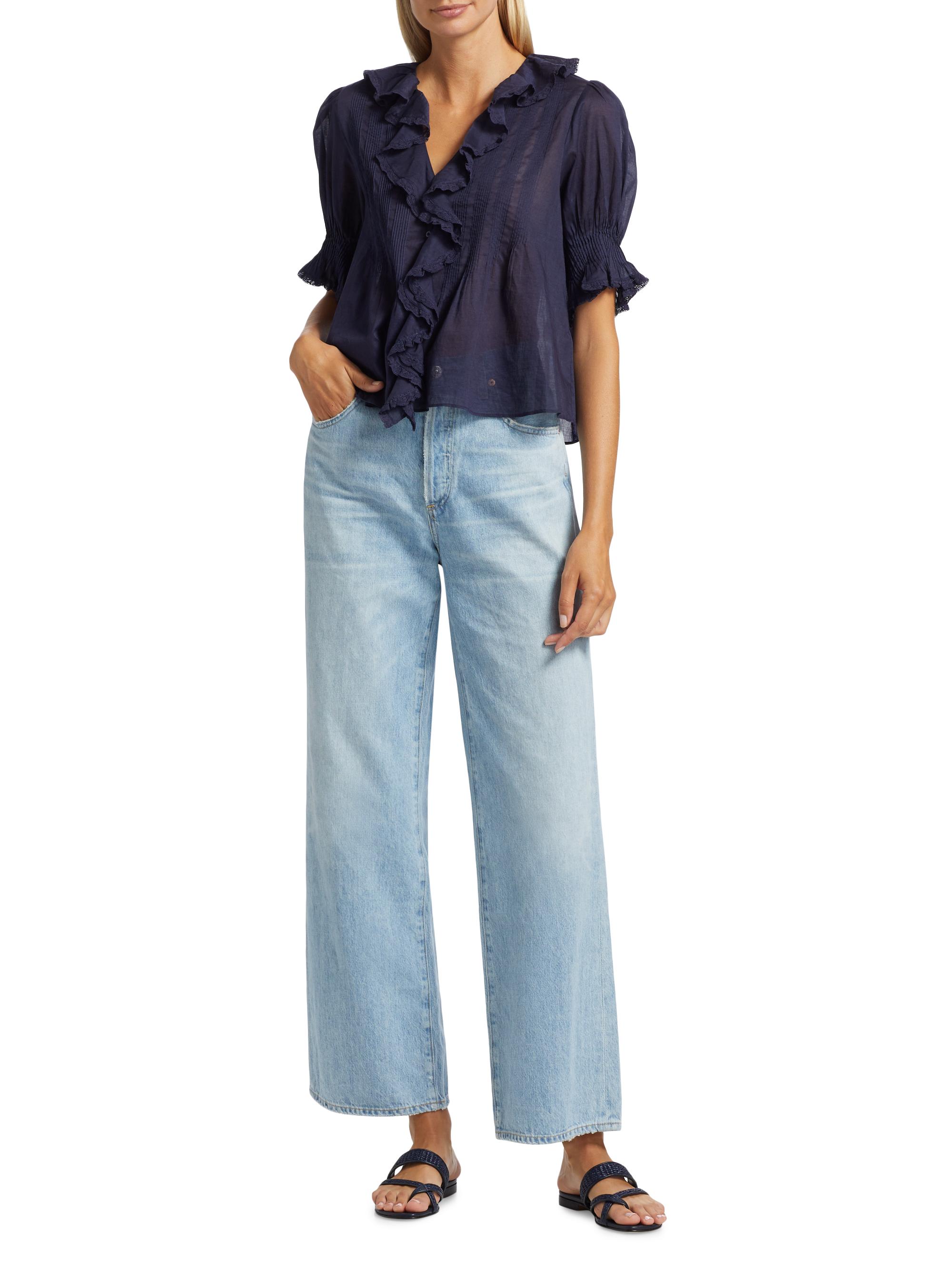 Henri Ruffled Cotton Short-Sleeve Blouse