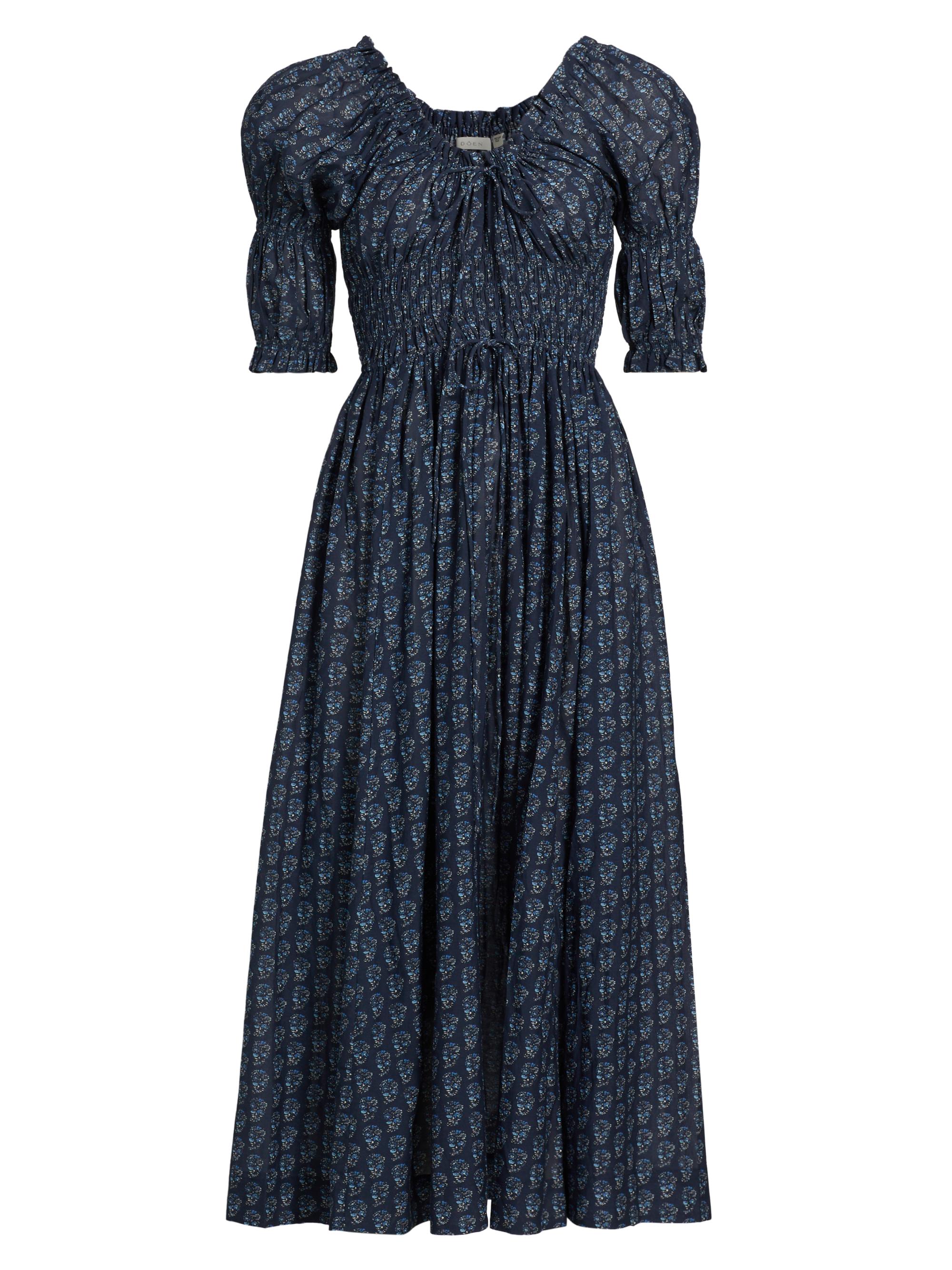 DÔEN Women's Ischia Printed Smocked Midi-Dress - Navy Paisley Bouquet