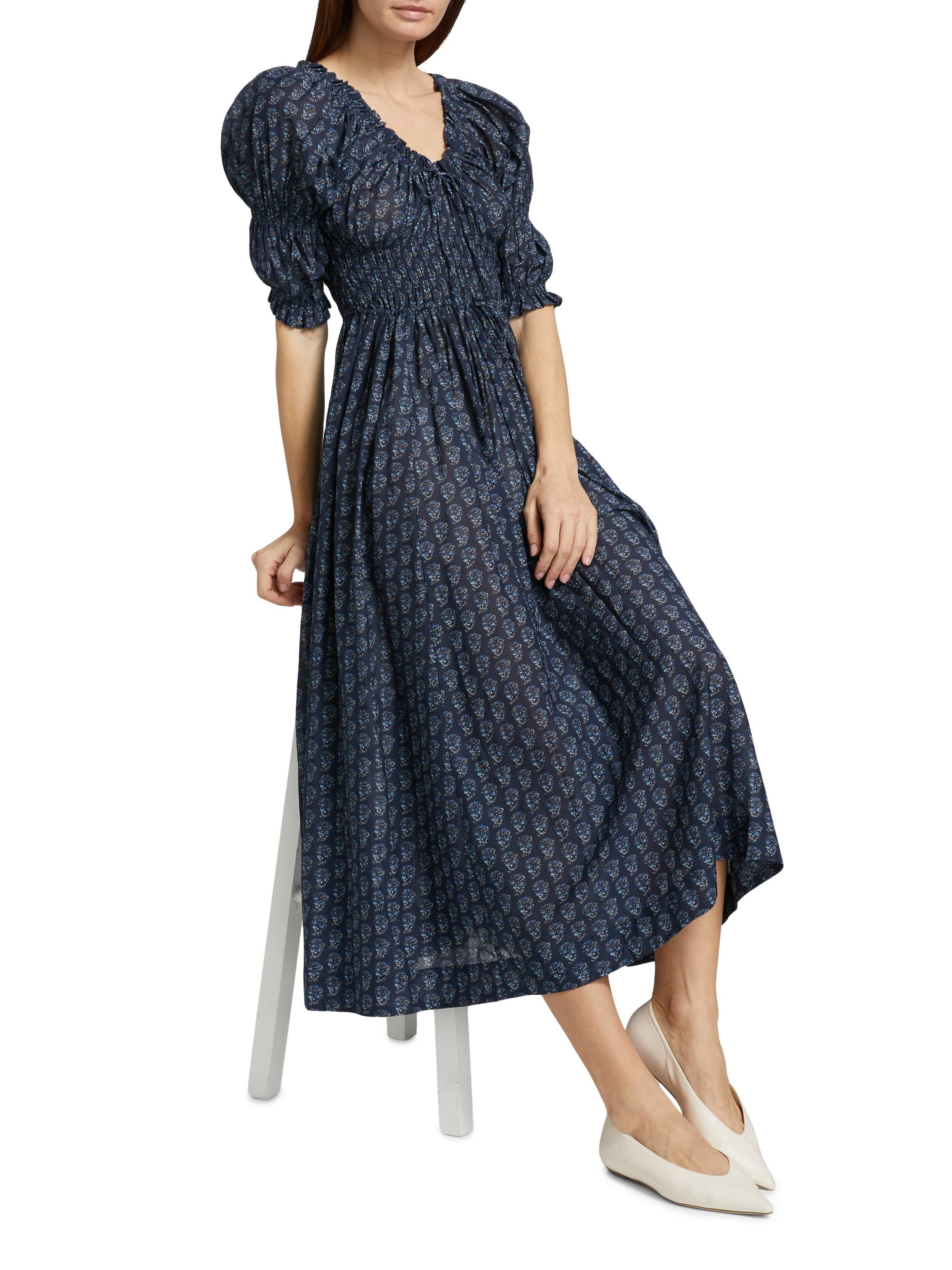 DEN Ischia Printed Smocked Midi-Dress | Saks Fifth Avenue