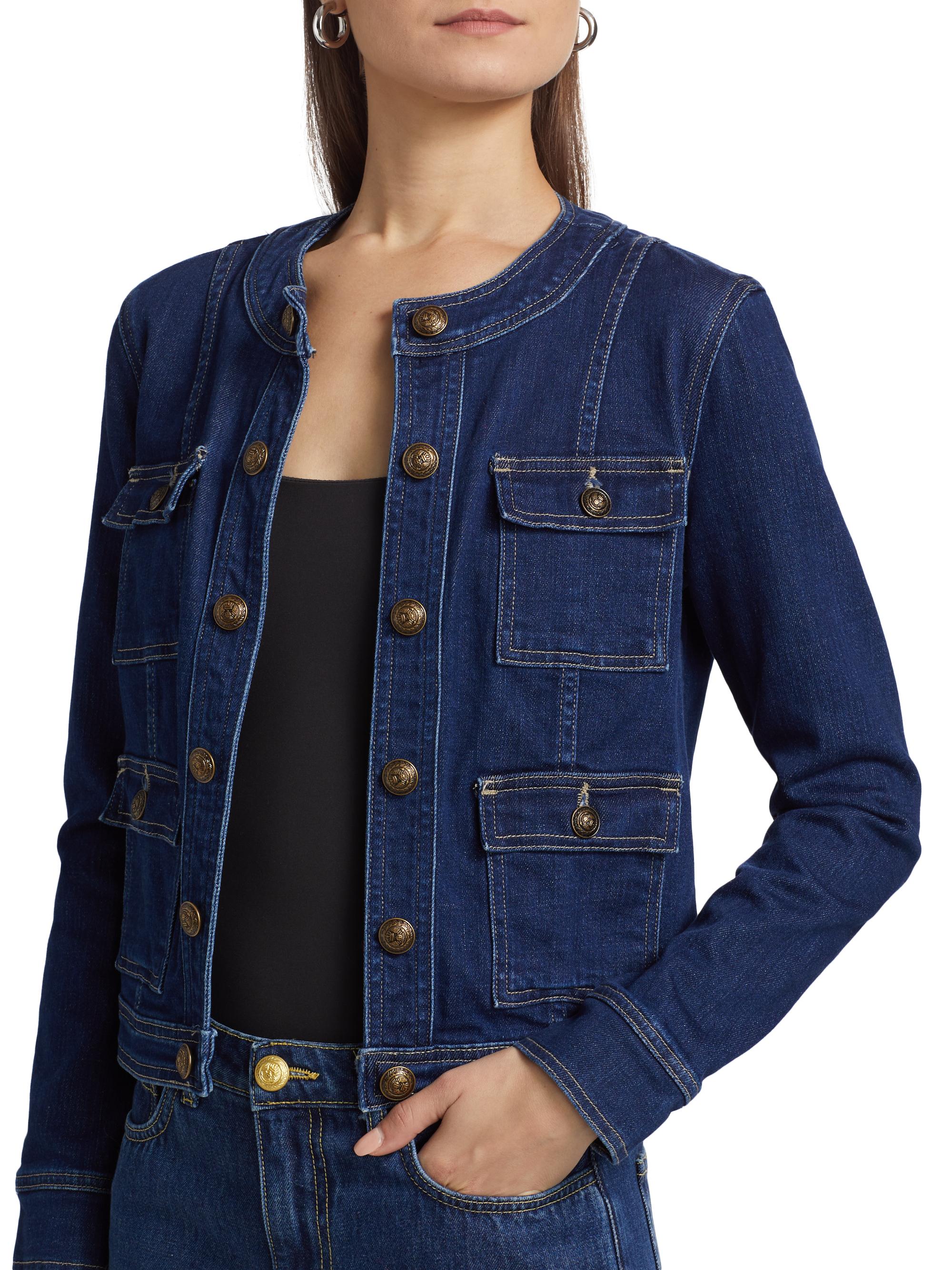 L'AGENCE Yari Denim Collarless Jacket | Saks Fifth Avenue