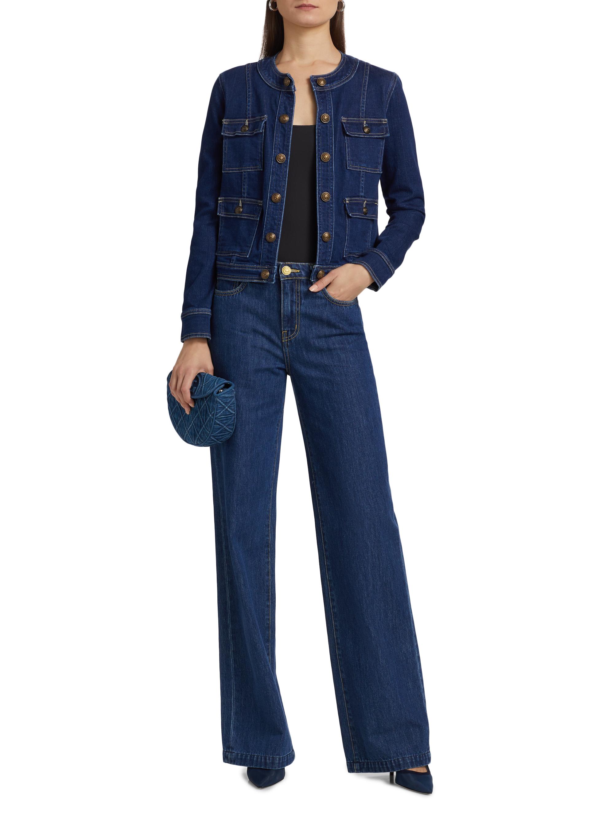 L'AGENCE Yari Denim Collarless Jacket | Saks Fifth Avenue
