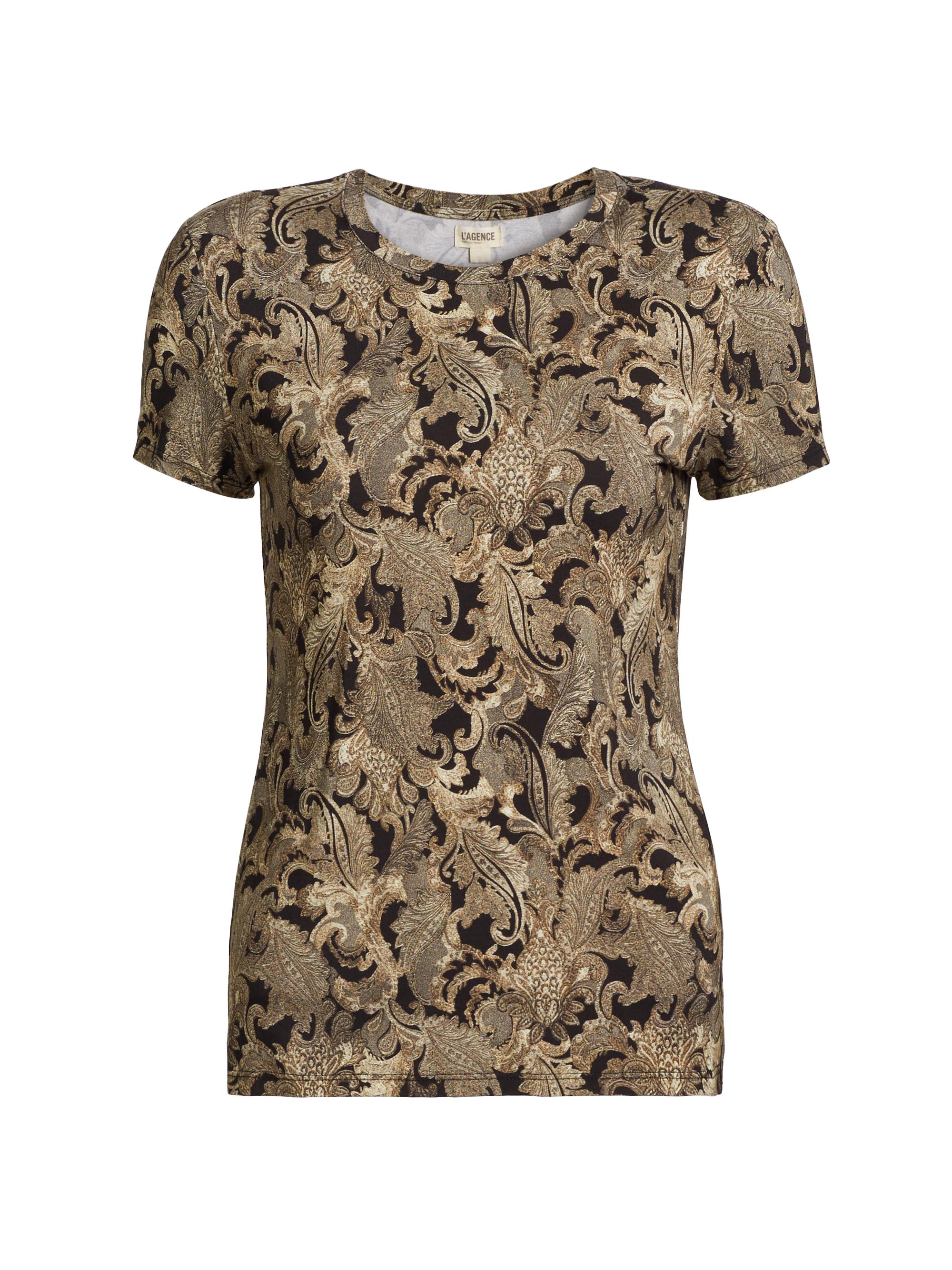L'AGENCE Women's Ressi Paisley Crewneck T-Shirt - Gold Multi Texured Paisley