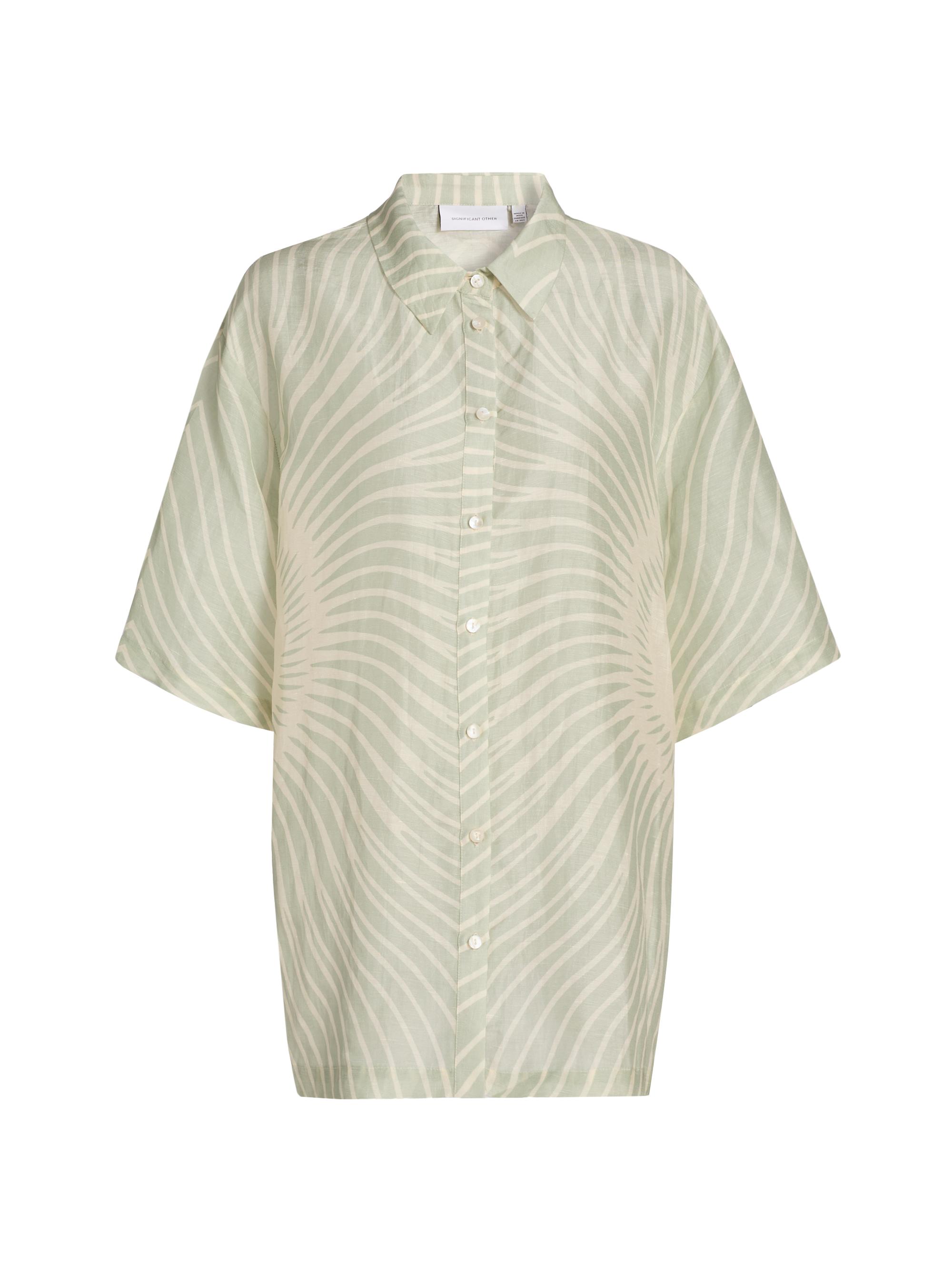 Significant Other Women's Celeste Geometric Belted Linen-Blend Top - Solstice