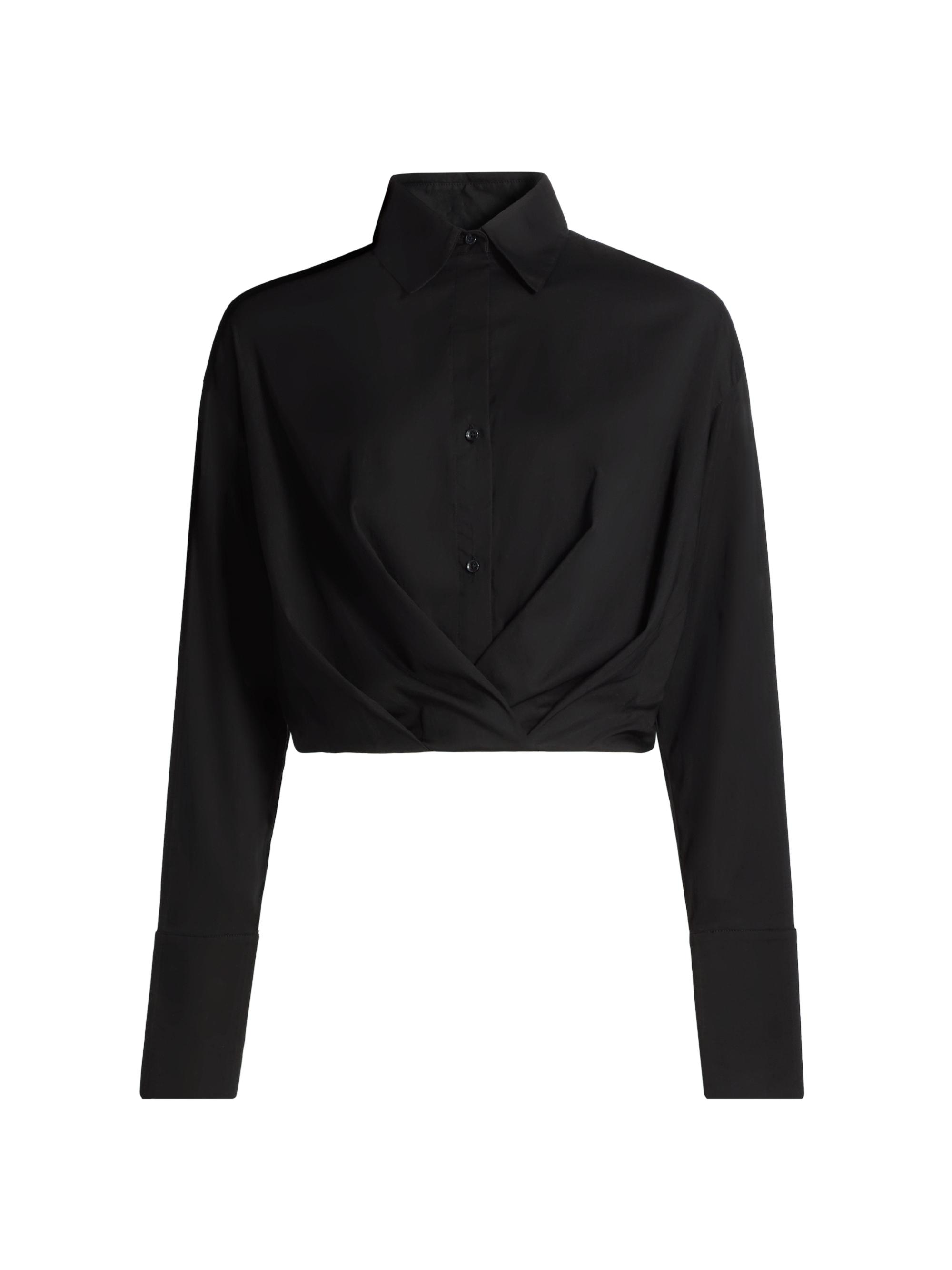 TWP Women's Little Joe Pleated Cotton Crop Shirt - Black