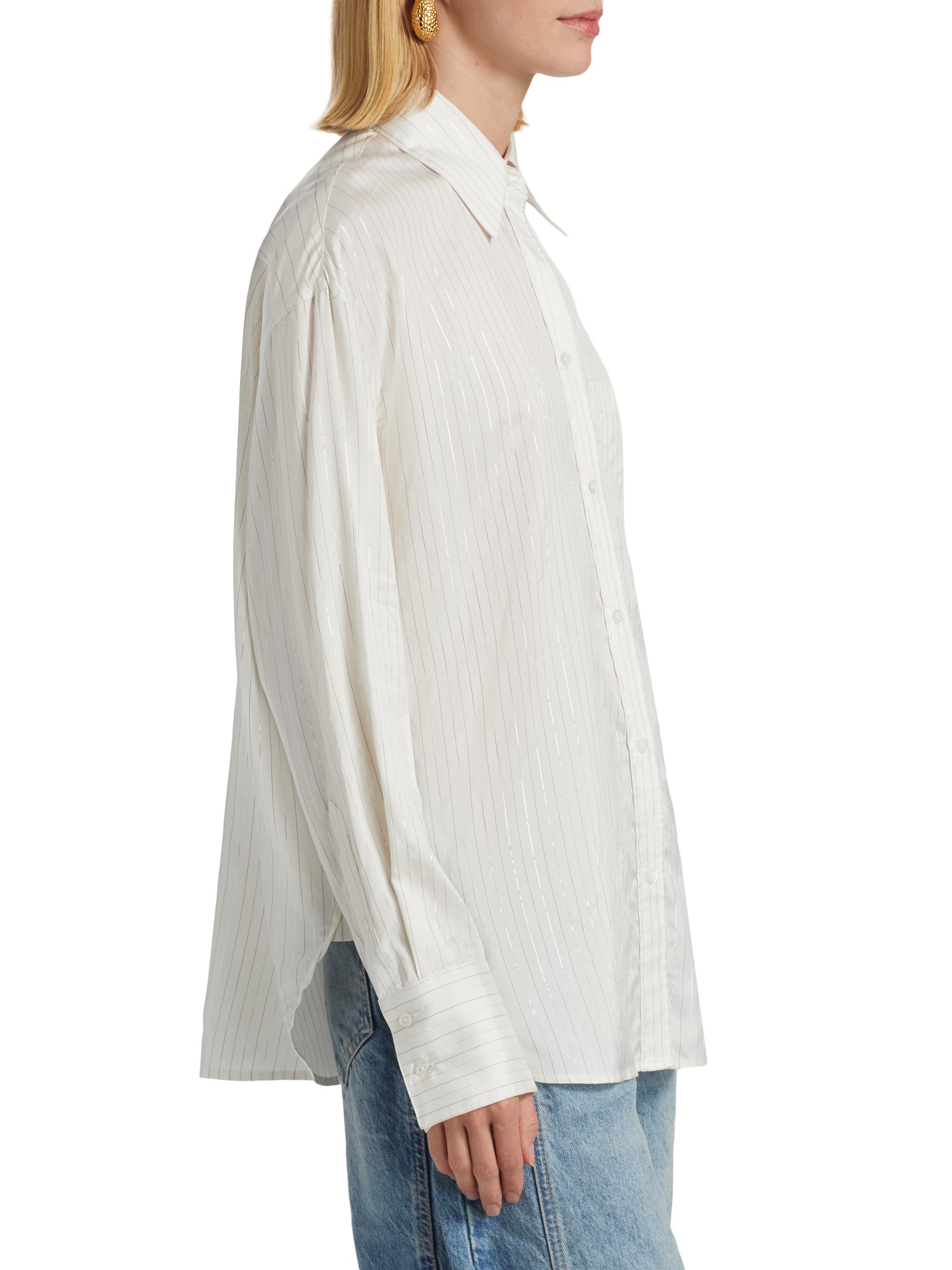 TWP Big Joe Metallic Stripe Silk Long-Sleeve Shirt | Saks Fifth Avenue