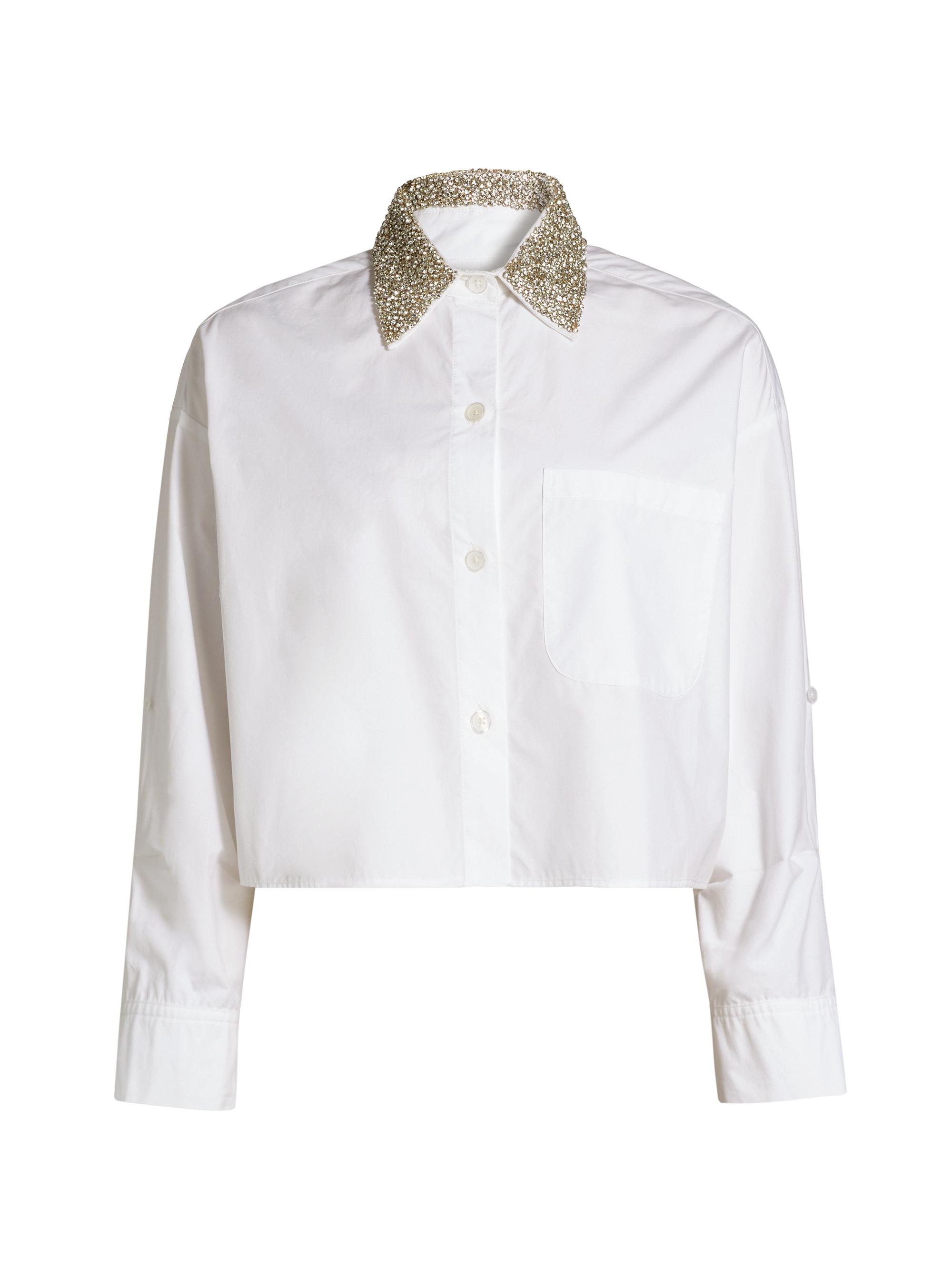 TWP Women's Next Ex Embellished Cotton Crop Shirt - White