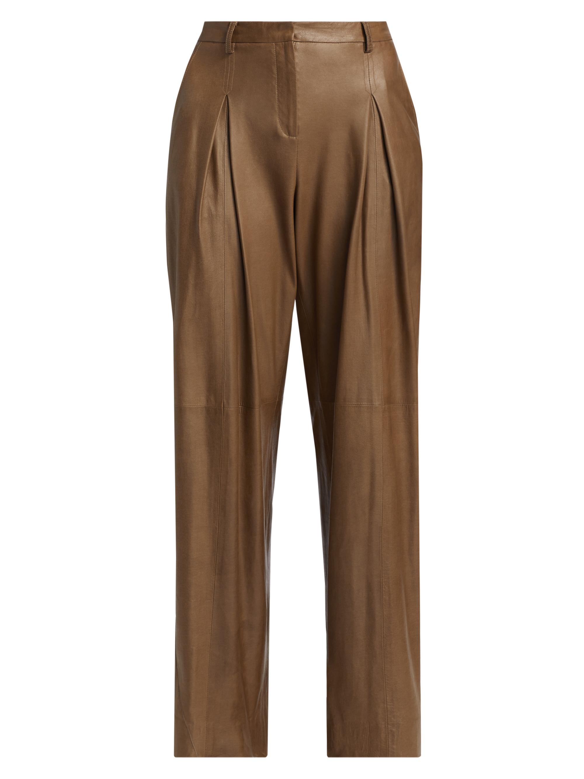 TWP Women's Sullivan Leather Pleated Wide-Leg Pants - Cigar