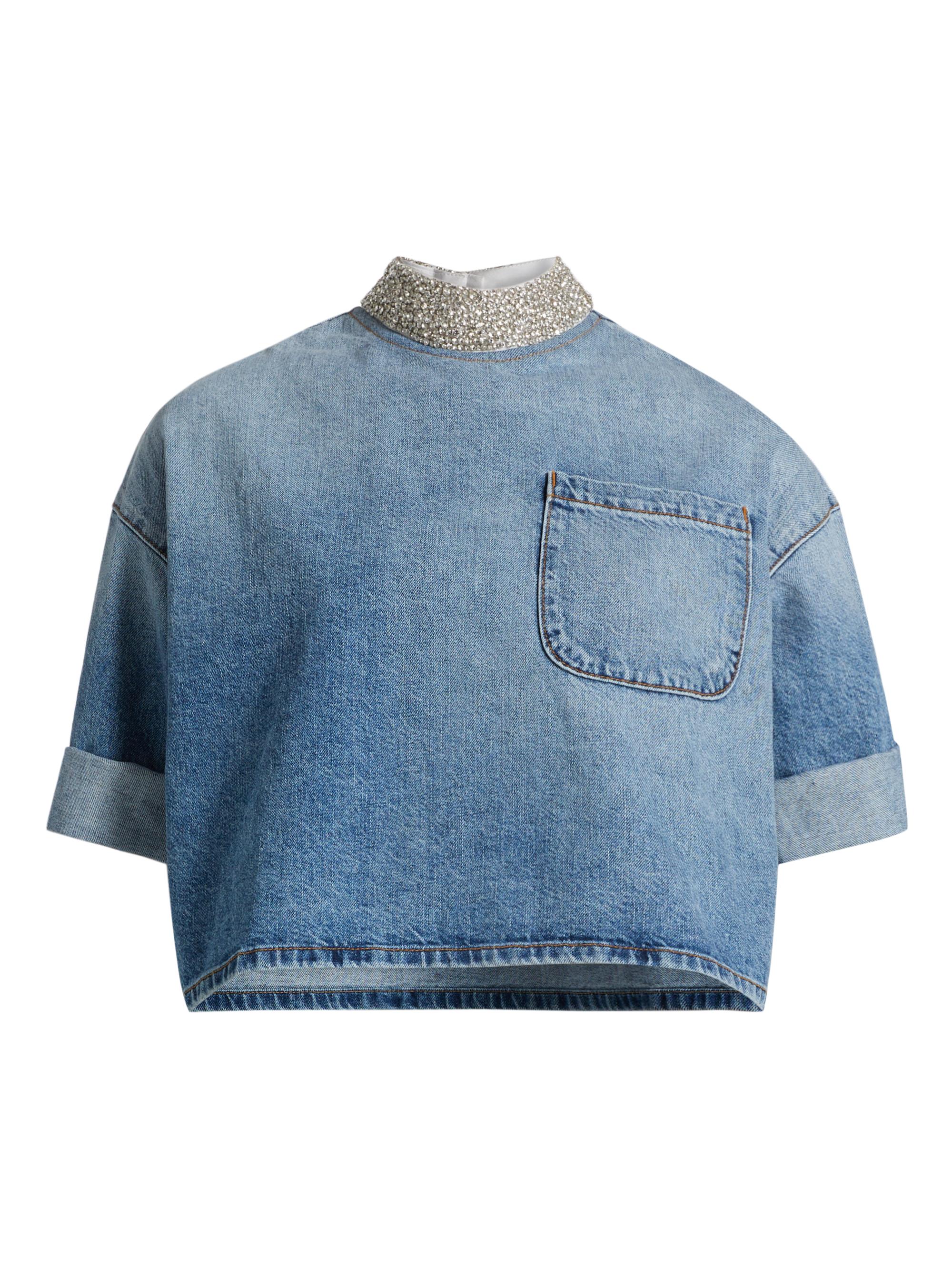 TWP Ex T Embellished Denim Crop T-Shirt | Saks Fifth Avenue