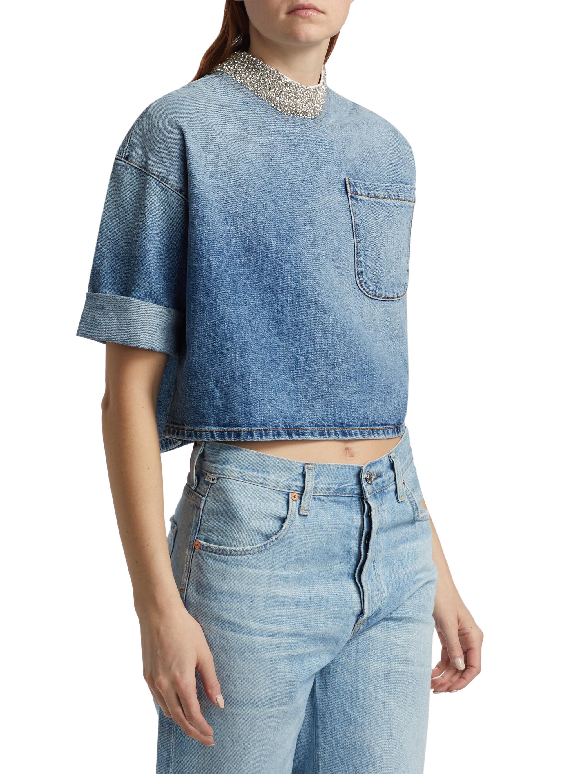 TWP Ex T Embellished Denim Crop T-Shirt | Saks Fifth Avenue