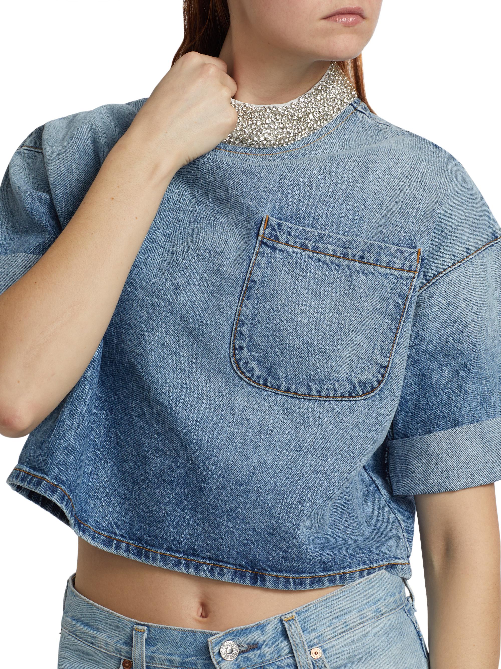トップス Palm Angeles Monogram Linen Denim Crop Palm Angeles Monogram Linen Denim Crop