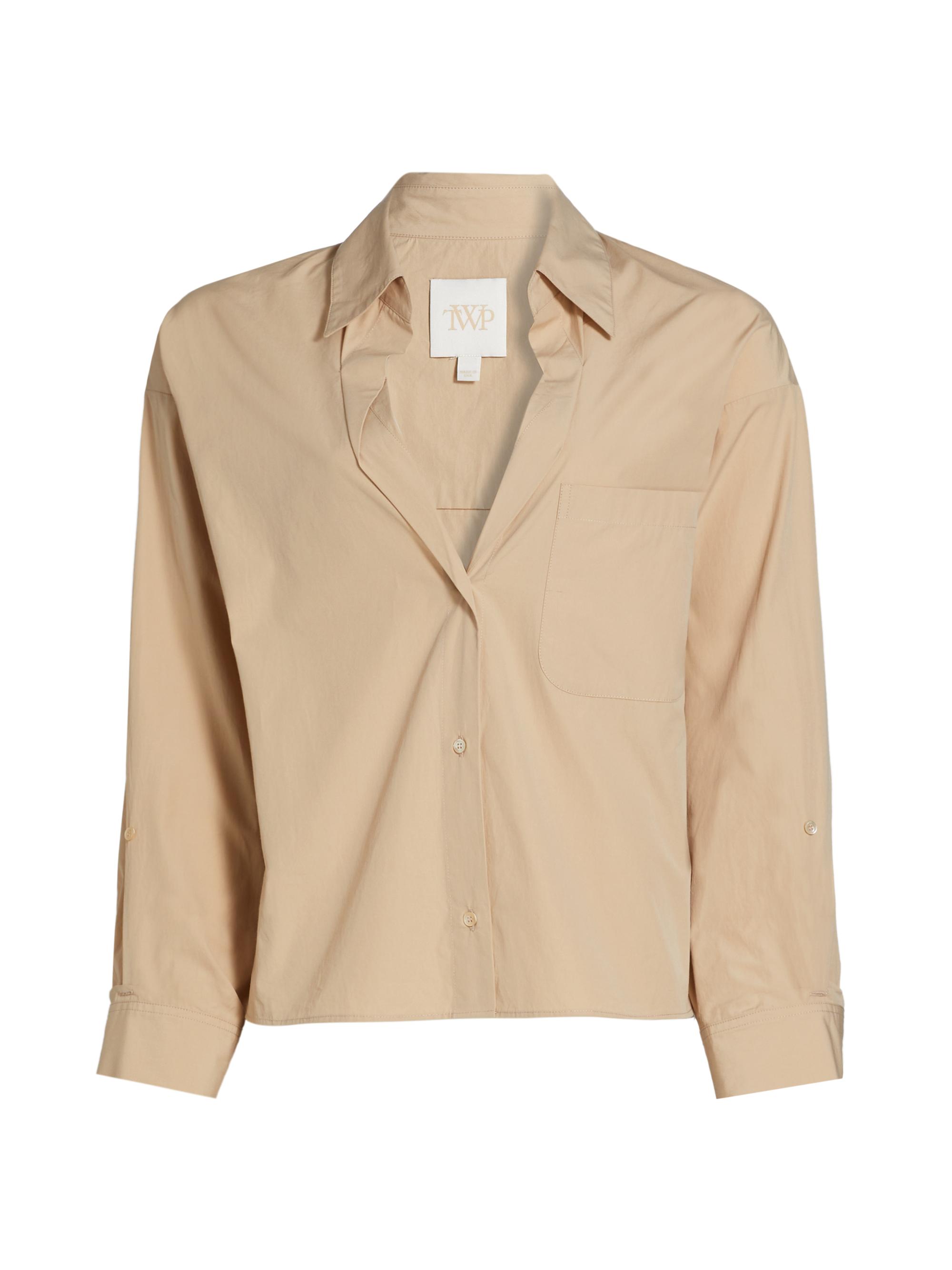 トップス L'Or Asymmetry Collar Shirt 21SS Puckered Organic Linen Band Collar Shirt | EILEEN FISHER