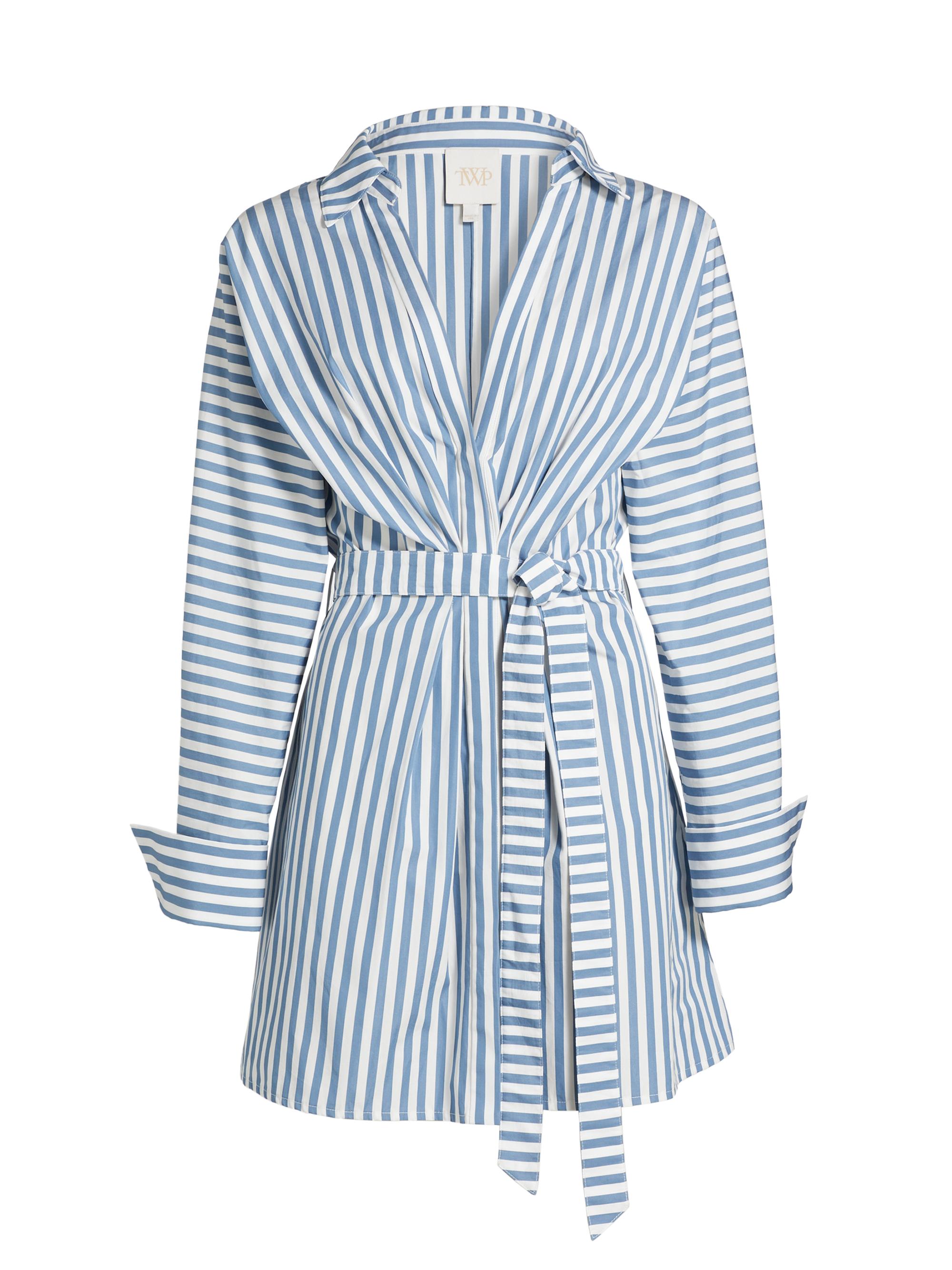 TWP Women's Brooke Striped Cotton Belted Shirtdress - White Vintage Denim