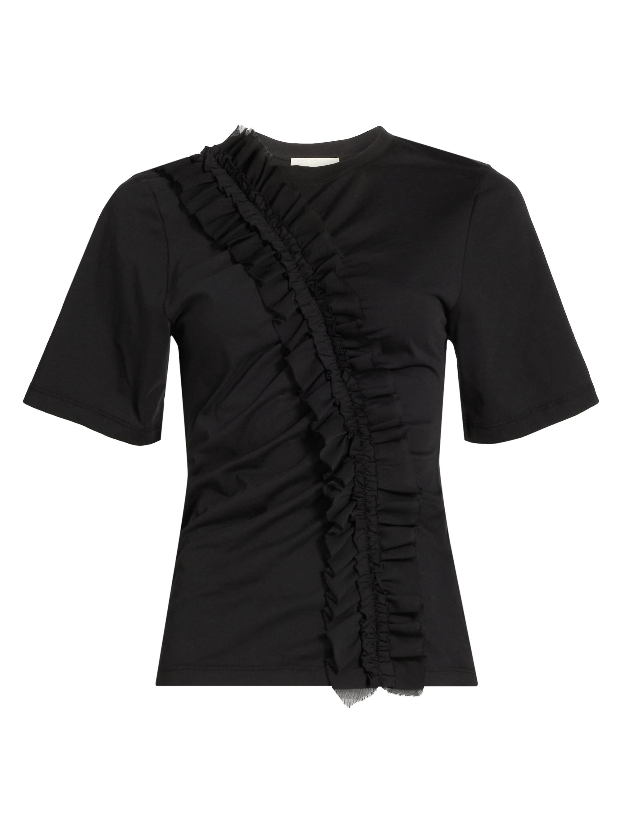 Ulla Johnson Women's Vivi Ruffled Cotton T-Shirt - Noir