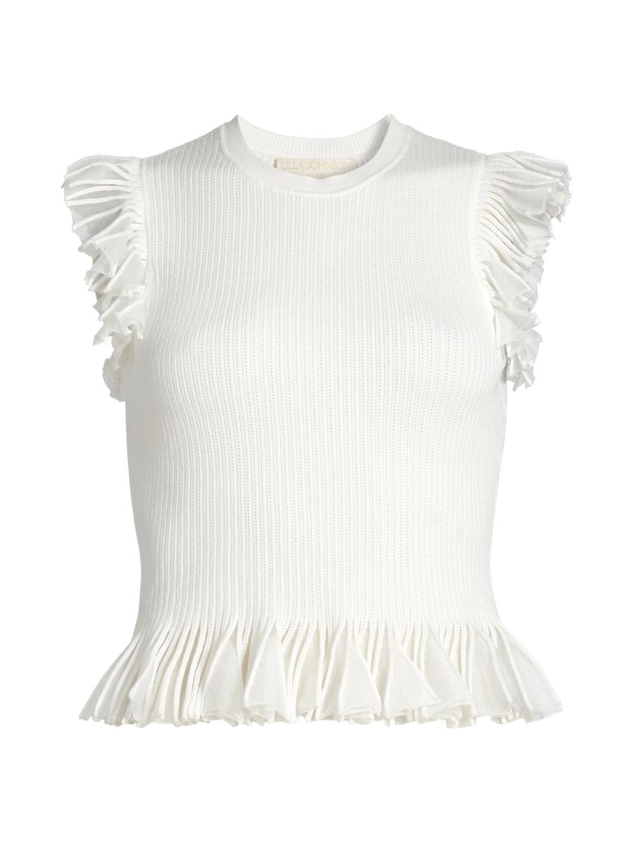 関税.送料込 ULLA JOHNSON LeiaフリルTシャツ Ulla Johnson Women's Leia Top, Baltic, Blue, XL at Amazon