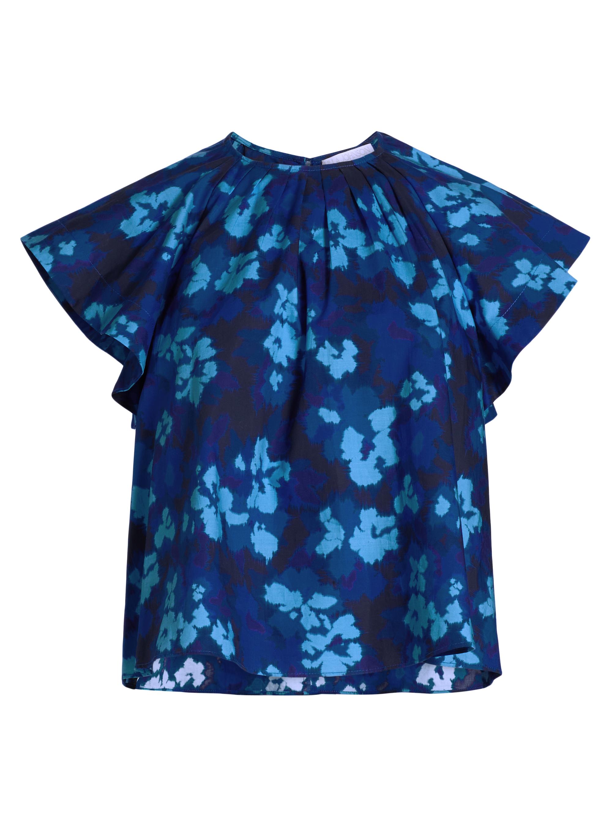 Ulla Johnson Women's Rumi Floral Cotton Poplin Short-Sleeve Blouse - Azure