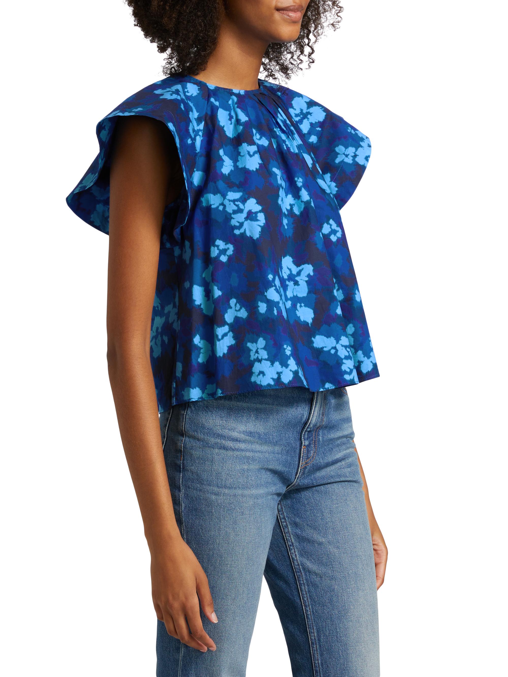 Ulla Johnson Rumi Floral Cotton Poplin Short-Sleeve Blouse | Saks