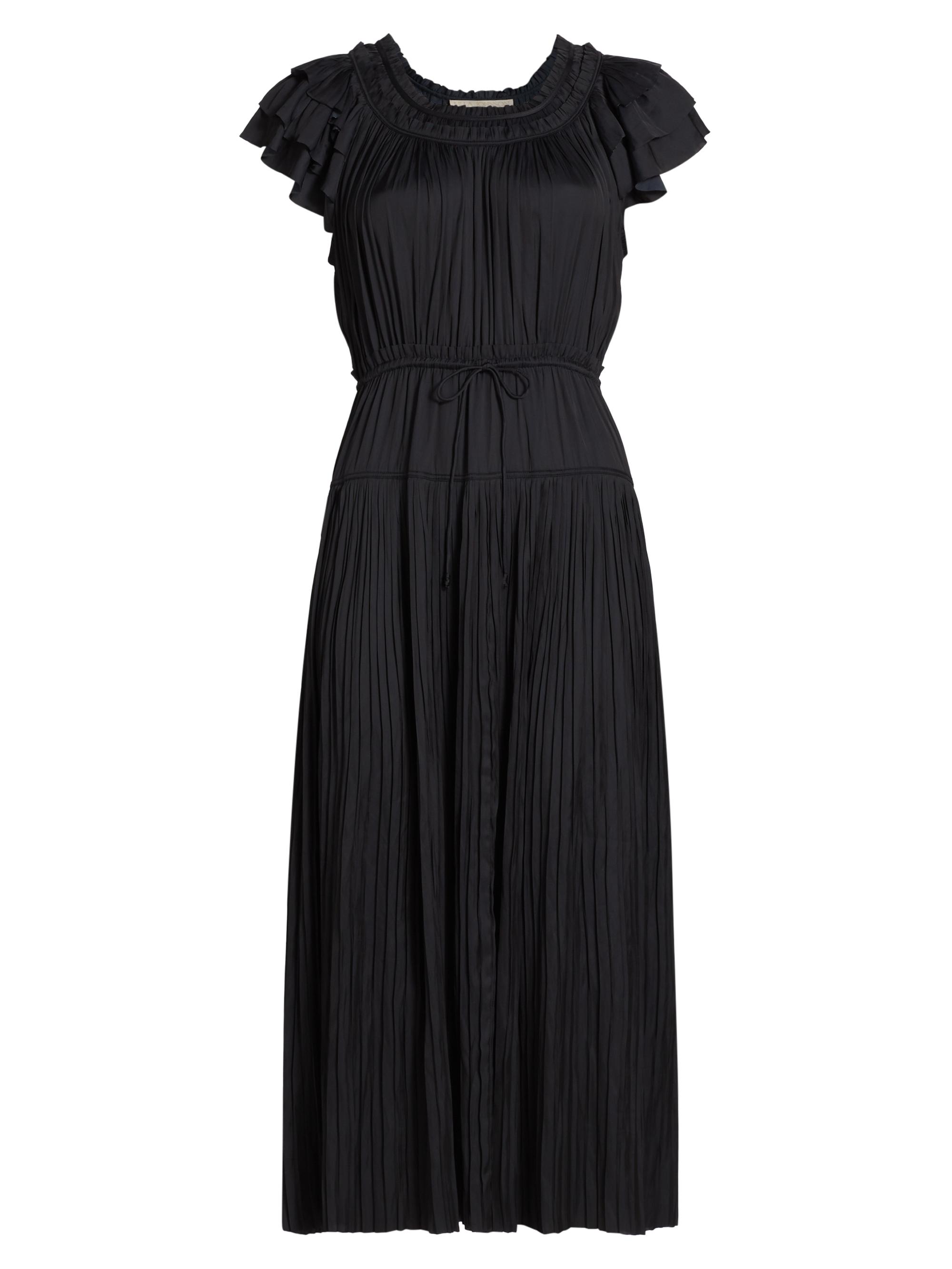 Ulla Johnson Kalesta Pleated Satin Tie-Waist Midi-Dress | Saks